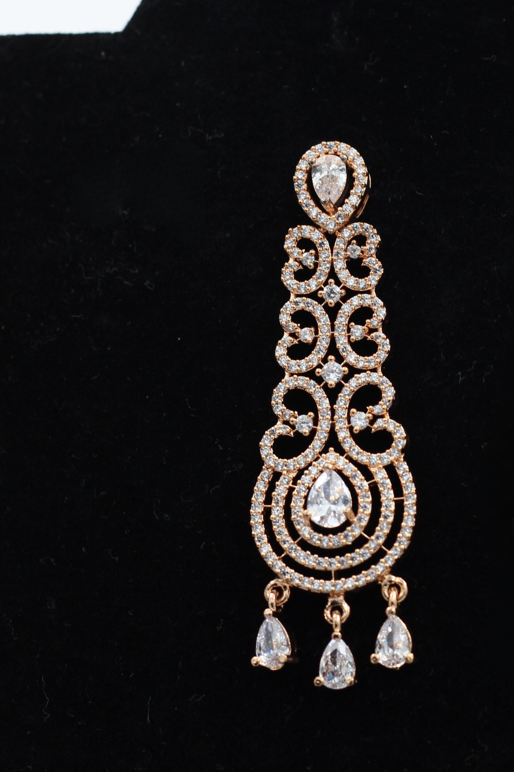 JCSFashions Elegant Rose Gold Earrings with Dazzling White Stone Dangles Jewelry JCS Fashions