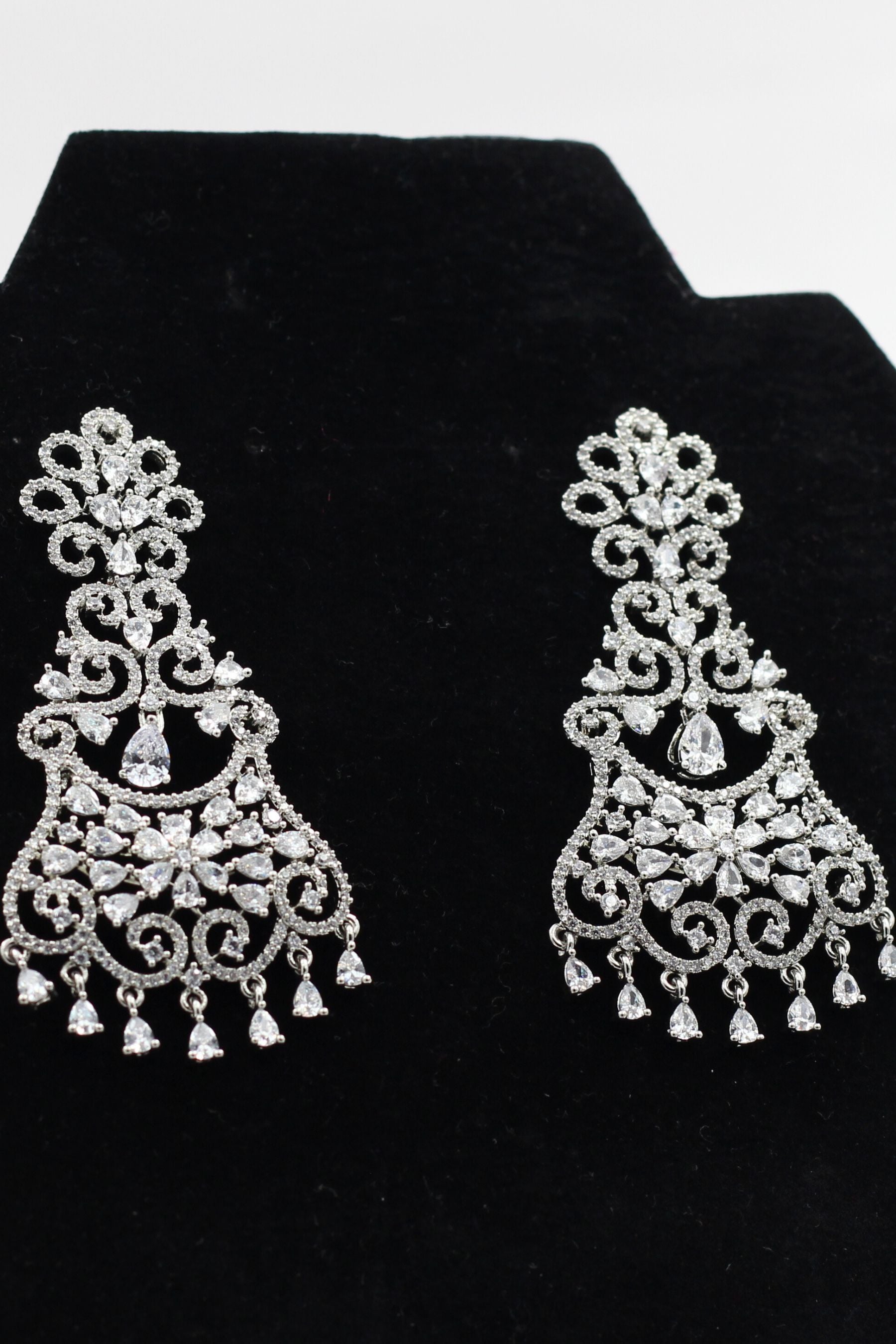 Dazzling 3" American Diamond White Stone Dangle Earrings - Secure Clasp Jewelry JCS Fashions White 3"