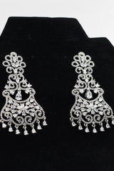 Dazzling 3" American Diamond White Stone Dangle Earrings - Secure Clasp