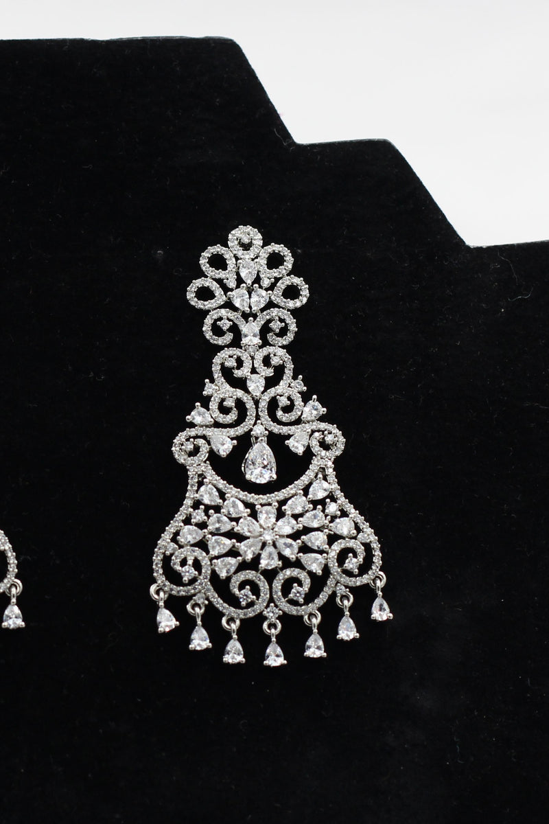 Dazzling 3" American Diamond White Stone Dangle Earrings - Secure Clasp