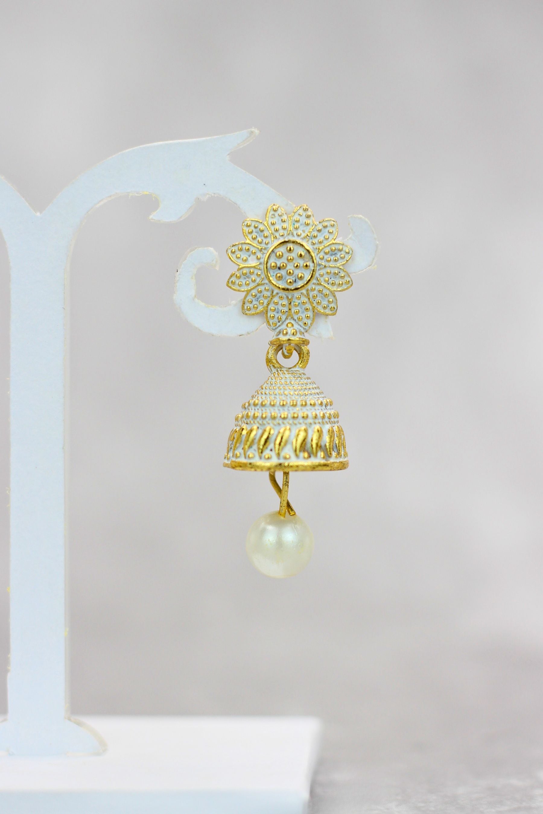 JCS Ethnic-Western Fusion Small Jhumkis: Radiant Gold-Plated Earrings