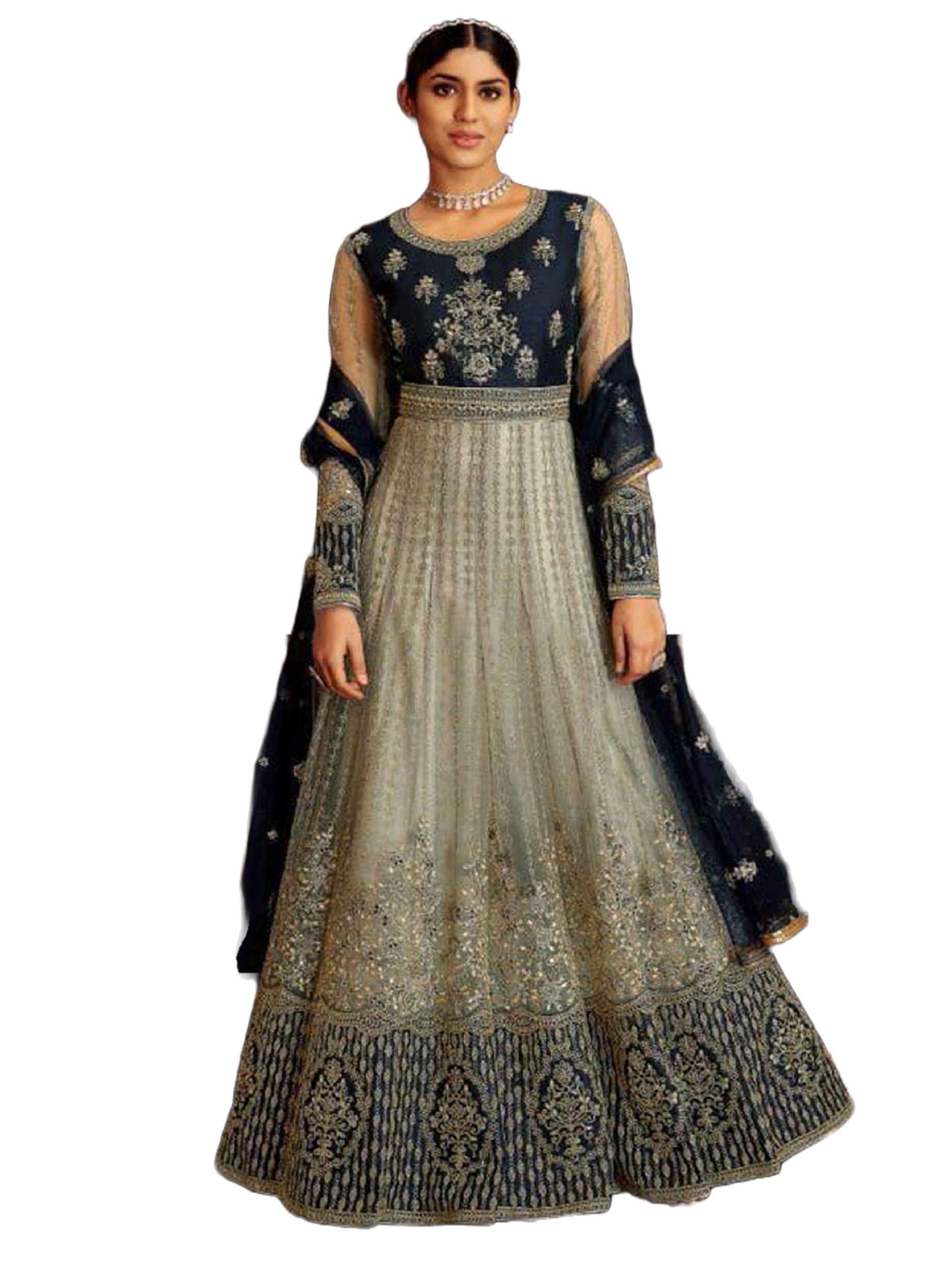 Designer Floor Length Gown in Blue and Grey KURTI JCS Fashions Blue and Grey Medium (38)