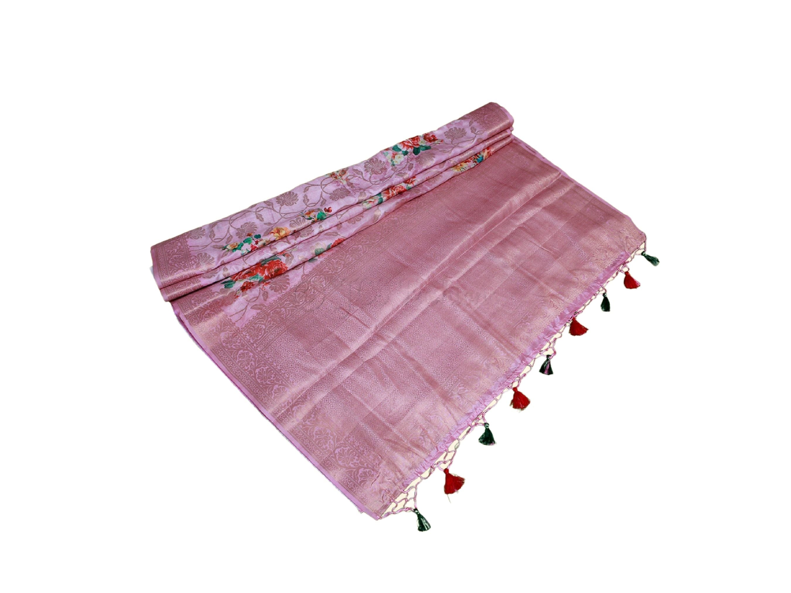 Semi Munga silk saree with digital print and weaving design. Grand pallu.