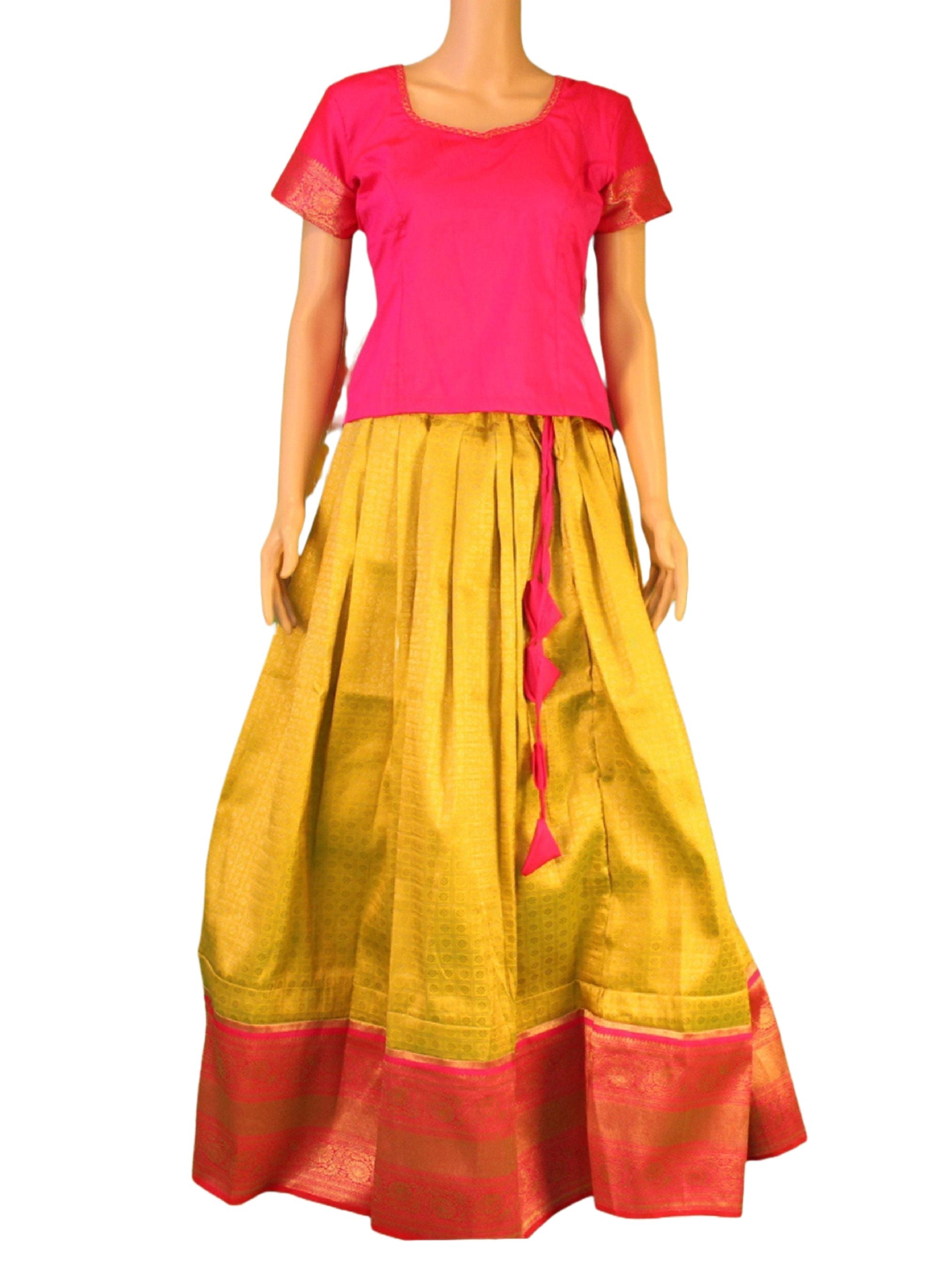 Banarasi Lehenga with Crop Top in Yellowish Green