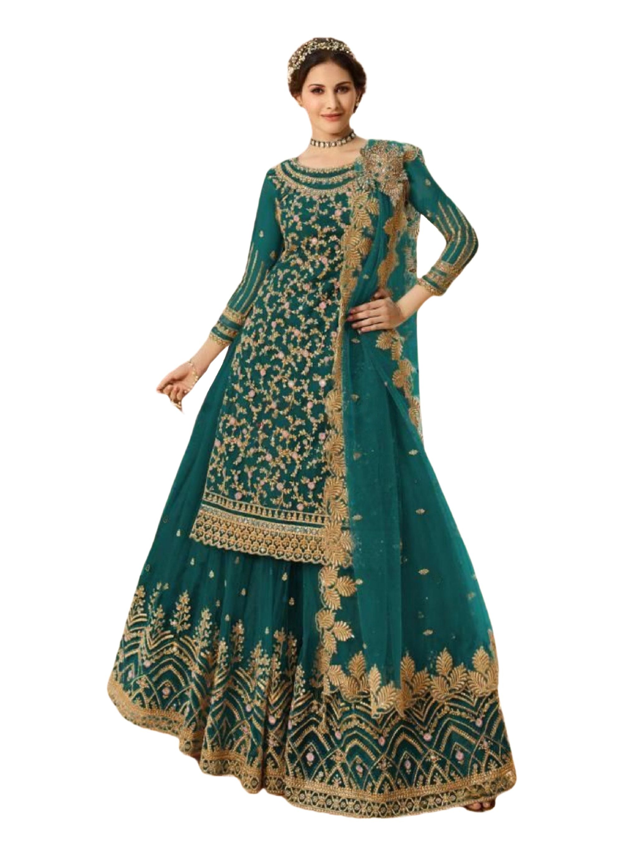 Salwar Kameez With Skirt. Beautiful Designer Party Wear in Green KURTI JCS Fashions Green Medium (38)