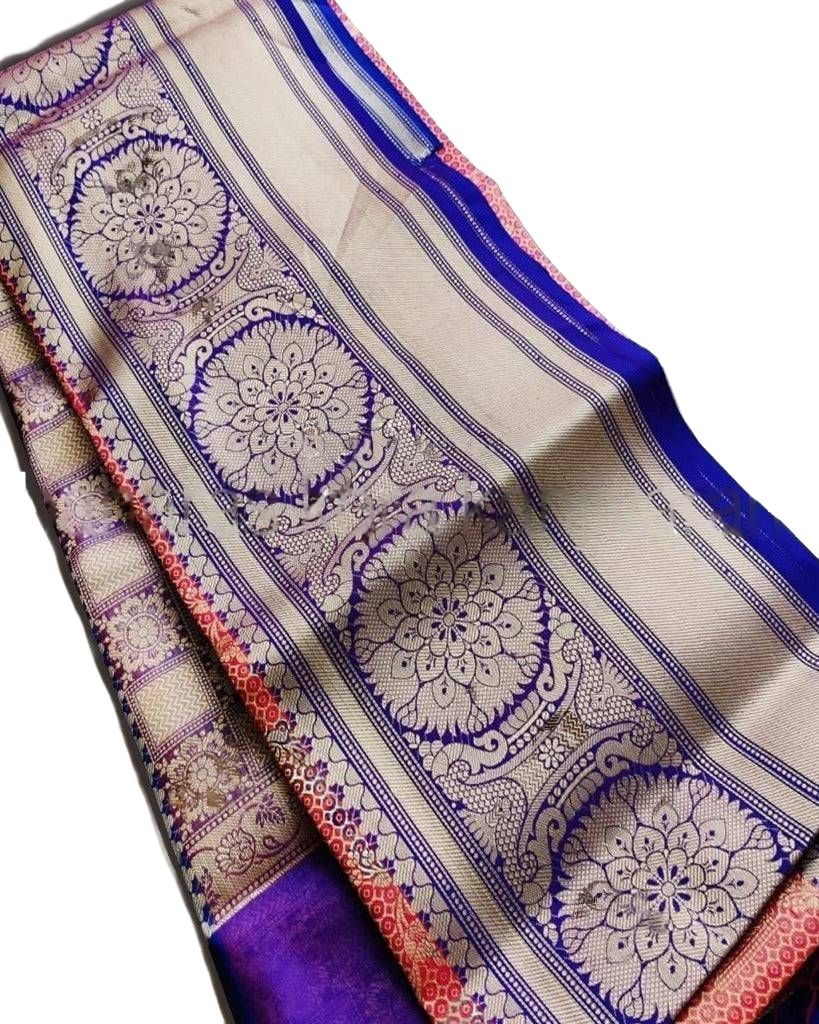 Banaras Kora Organza Saree with Kanjivaram Borders | Gift Saree Saree JCS Fashions Red + Purple 5.5 meters