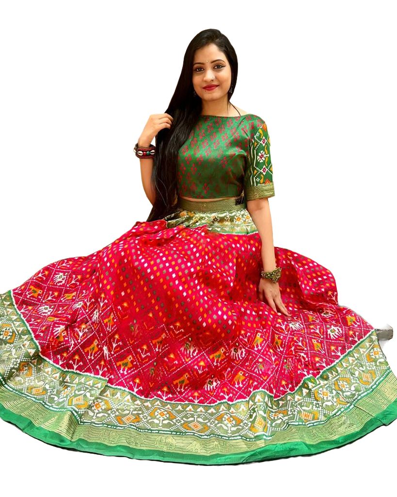 Patola Printed Designer Lehenga With Crop Top