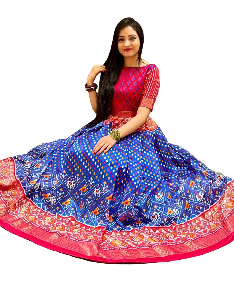 Patola Printed Designer Lehenga With Crop Top LEHANGA JCS Fashions Blue Small (36)