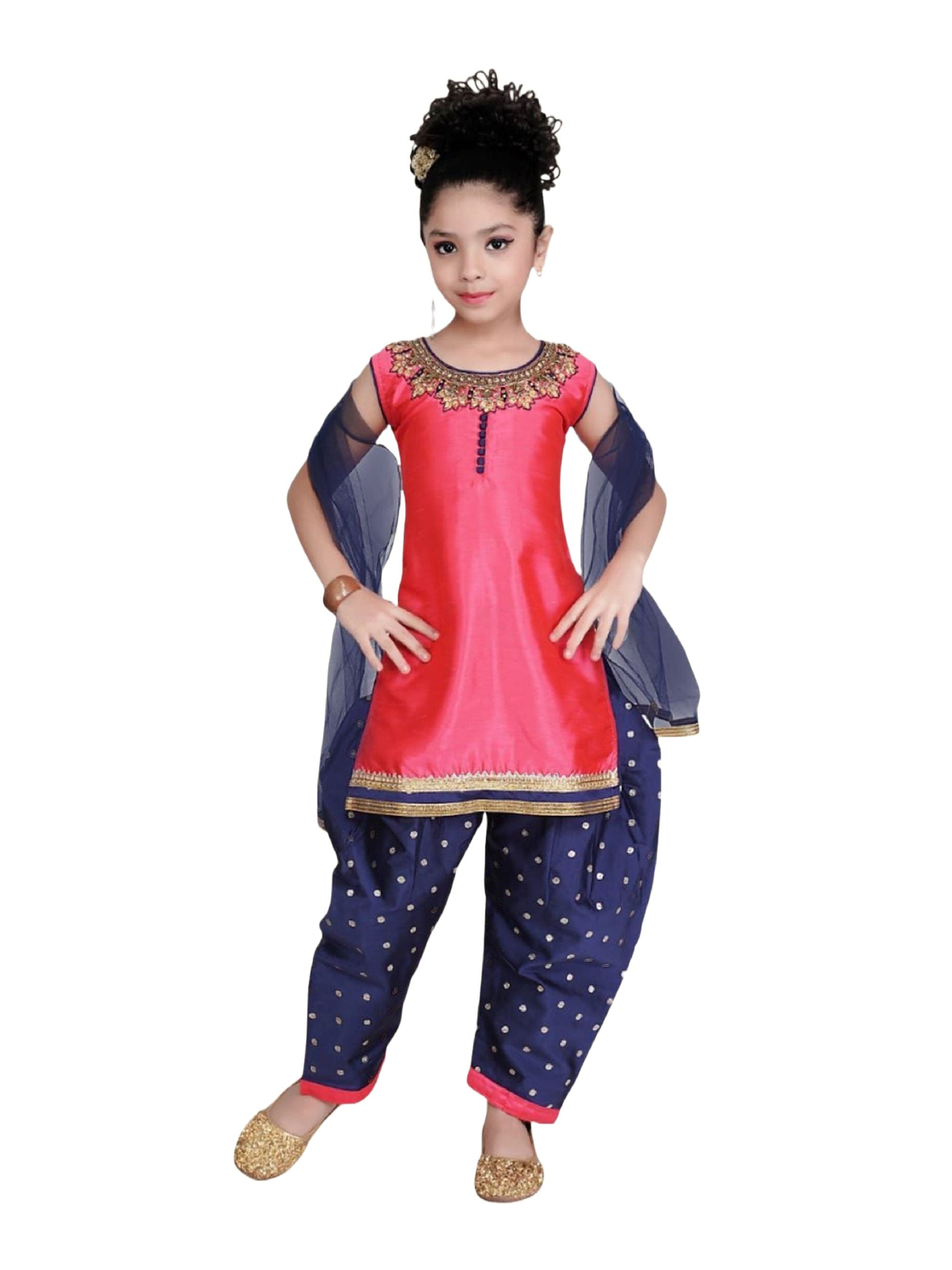 Dual Tone Kid's Patiala Salwar Suite In Pink. 6 Months - 12 Yrs