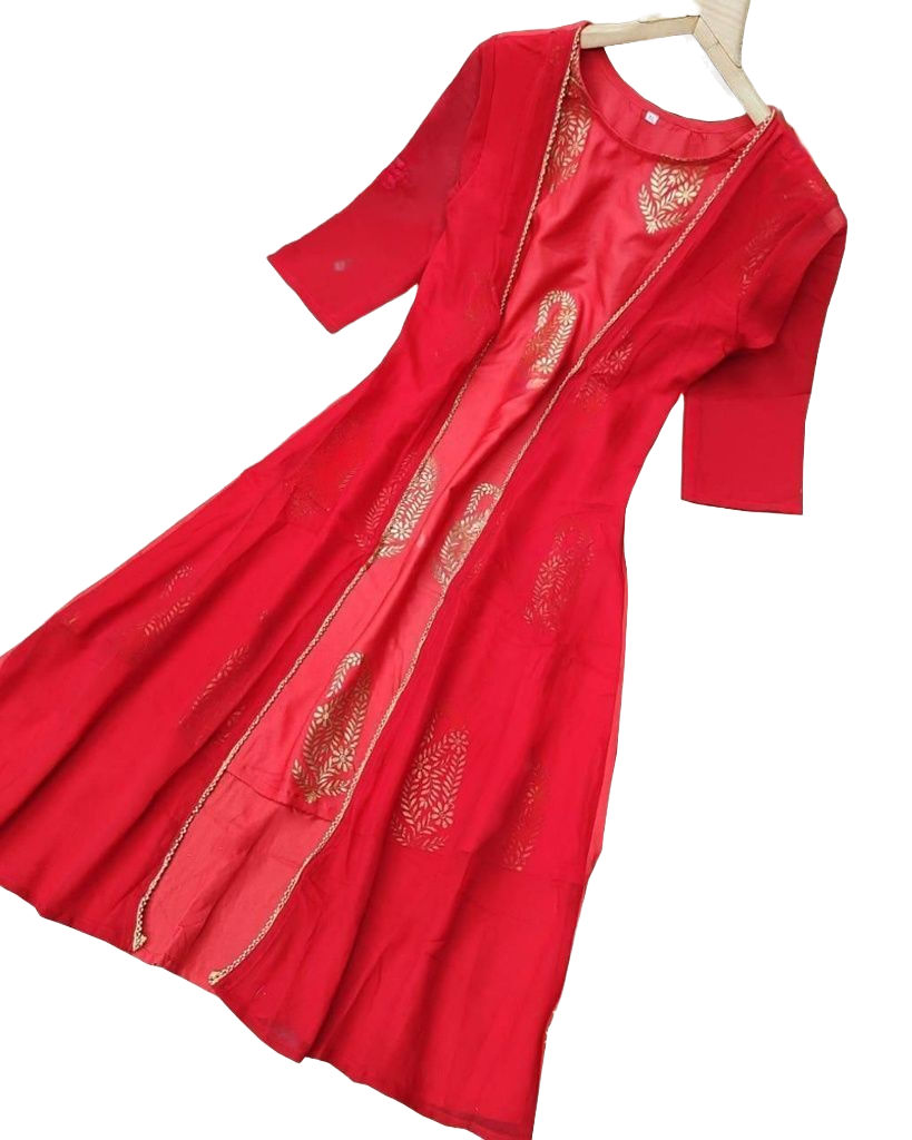 Elegant Crepe Silk Kurti with Foil Print – Perfect for Casual Wear KURTI JCS Fashions Red Medium (38)