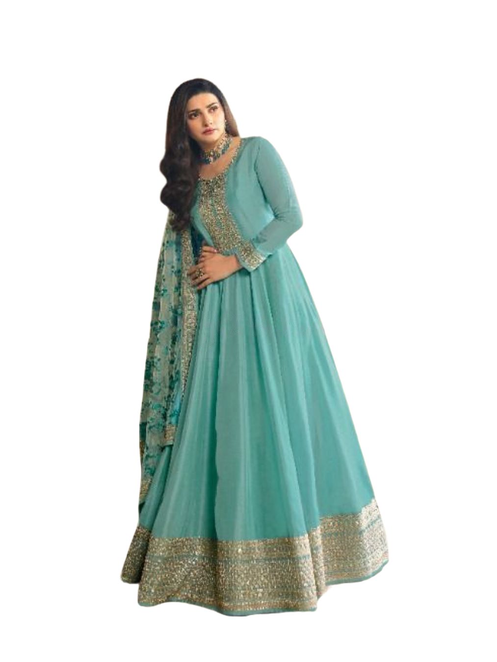 Stunning Dola Silk A-line Floor Length Gown in Glowing Green KURTI JCS Fashions Green Small (36)