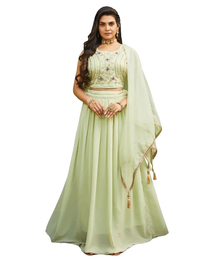 Georgette Lehenga with Crop Top| Heavy embroidery work| Light weight Lehenga JCS Fashions Pastel Green Medium (38)