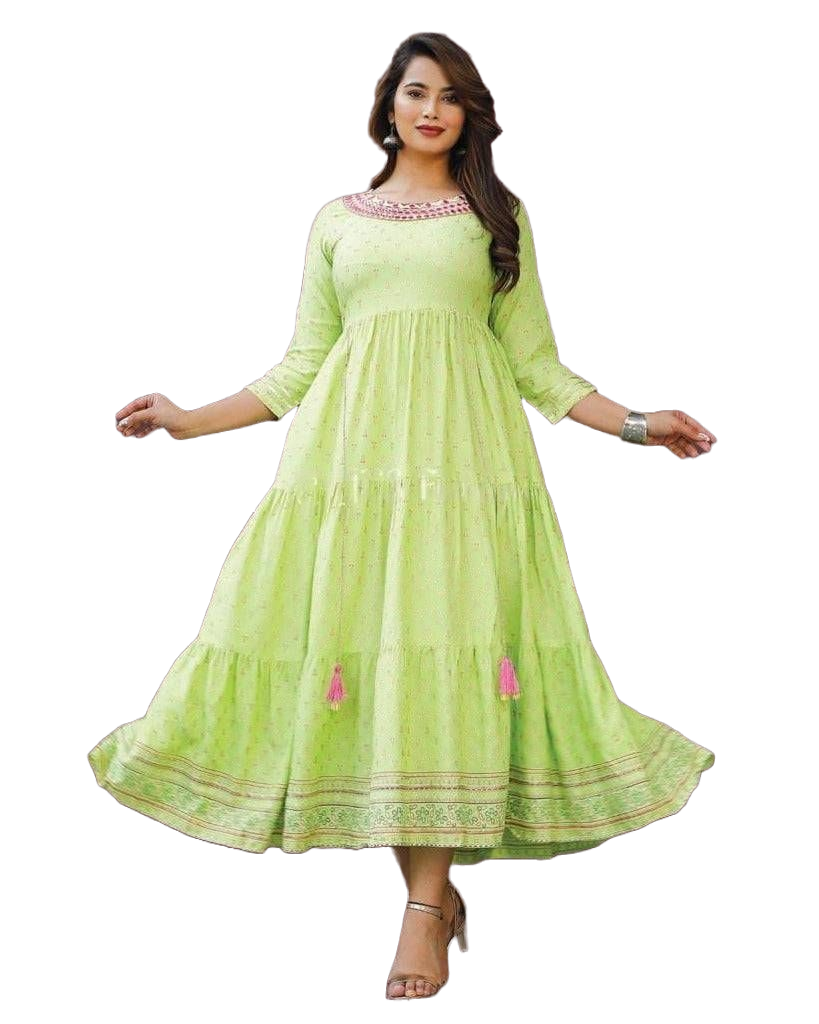 Stylish Rayon Bollywood Style Indian Kurti Gown. Ships from USA Kurti JCS Fashions Green Small (36)