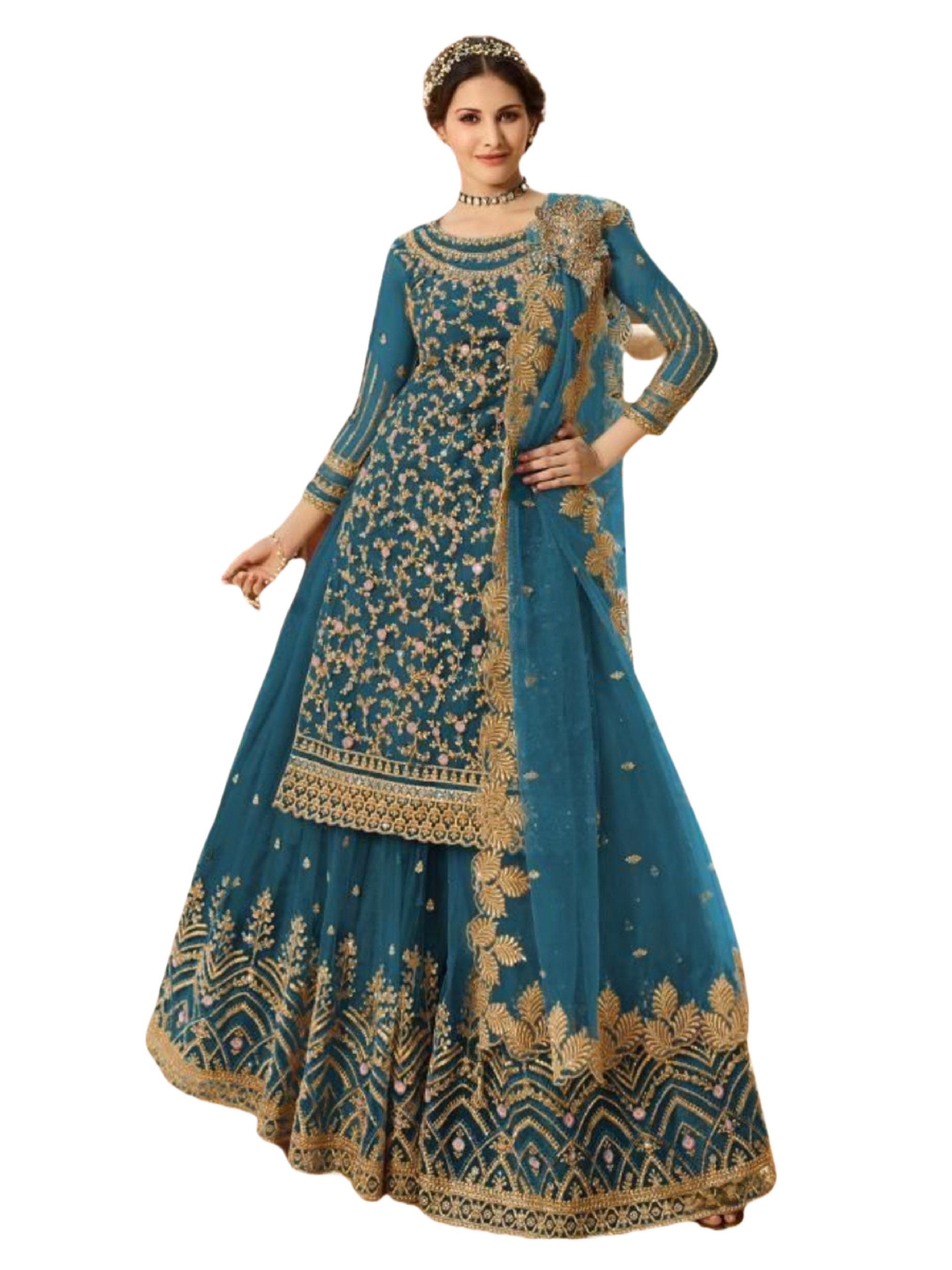 Salwar Kameez With Skirt in Sea Blue KURTI JCS Fashions Sea blue Medium (38)