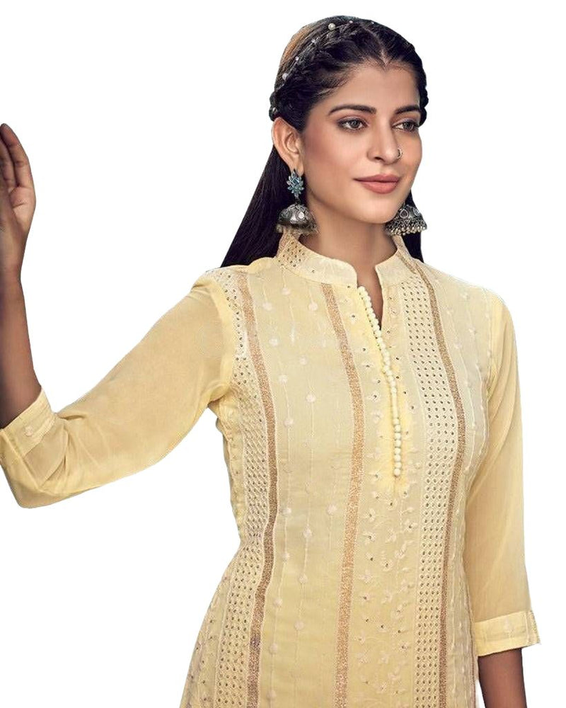 Elegant Pure Georgette Lucknowi Kurti with Cotton Skirt