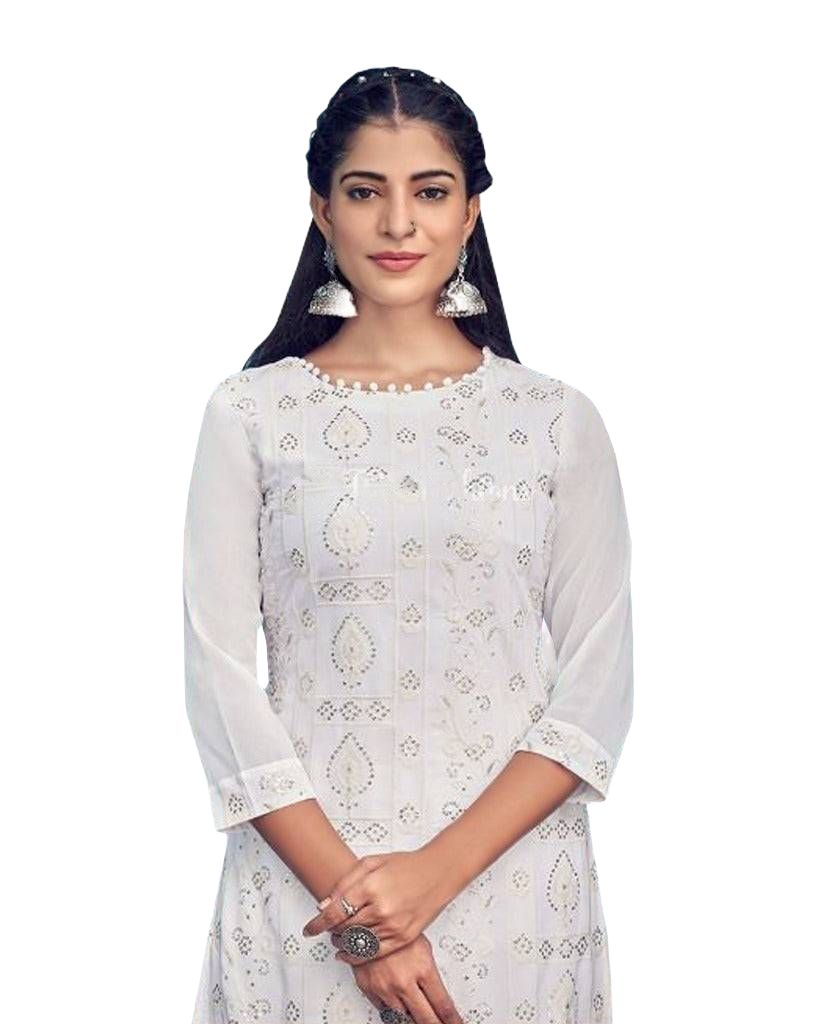 Elegant Pure Georgette Lucknowi Kurti with Cotton Skirt