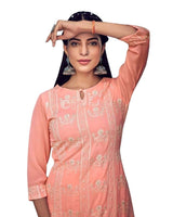 Elegant Pure Georgette Lucknowi Kurti with Cotton Skirt