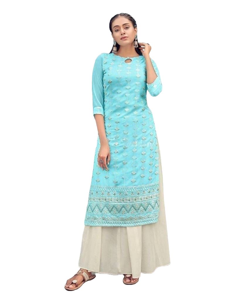 Elegant Pure Georgette Lucknowi Kurti with Cotton Skirt