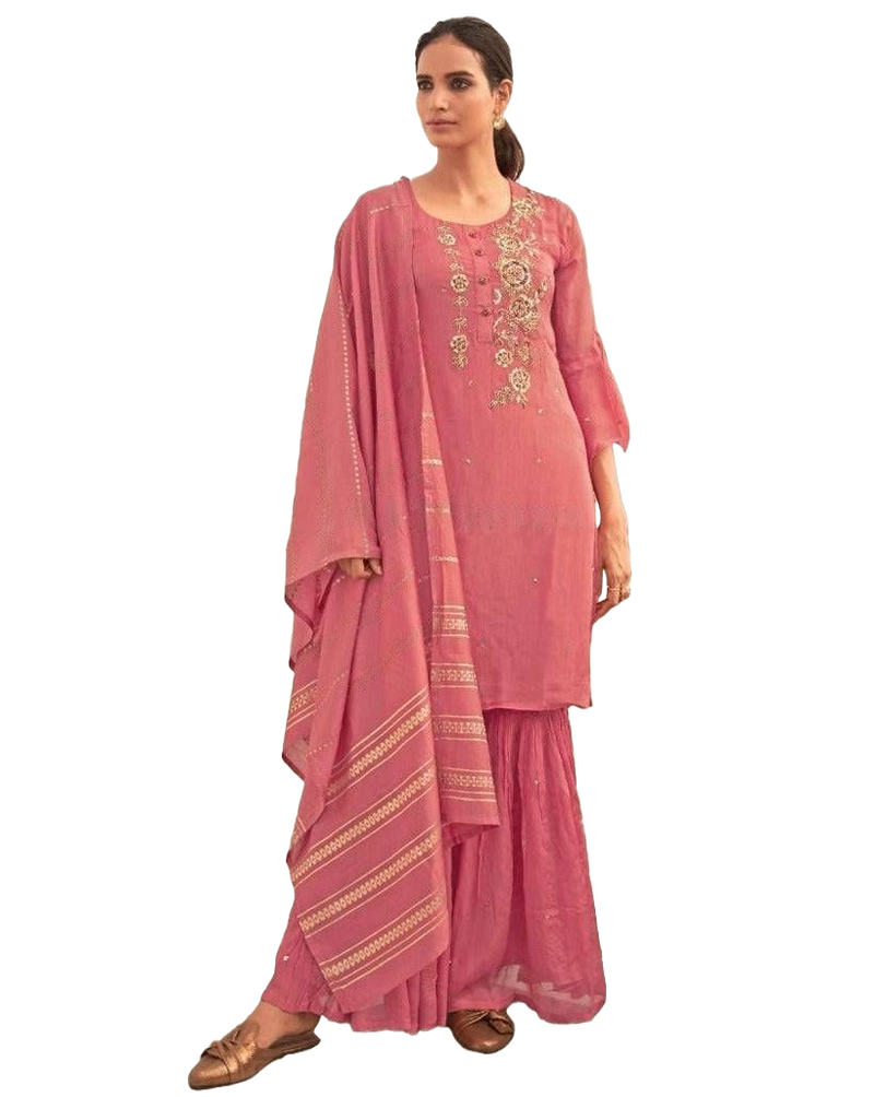 Designer Viscose Silk Sharara Set with Handwork Jacquard Dupatta