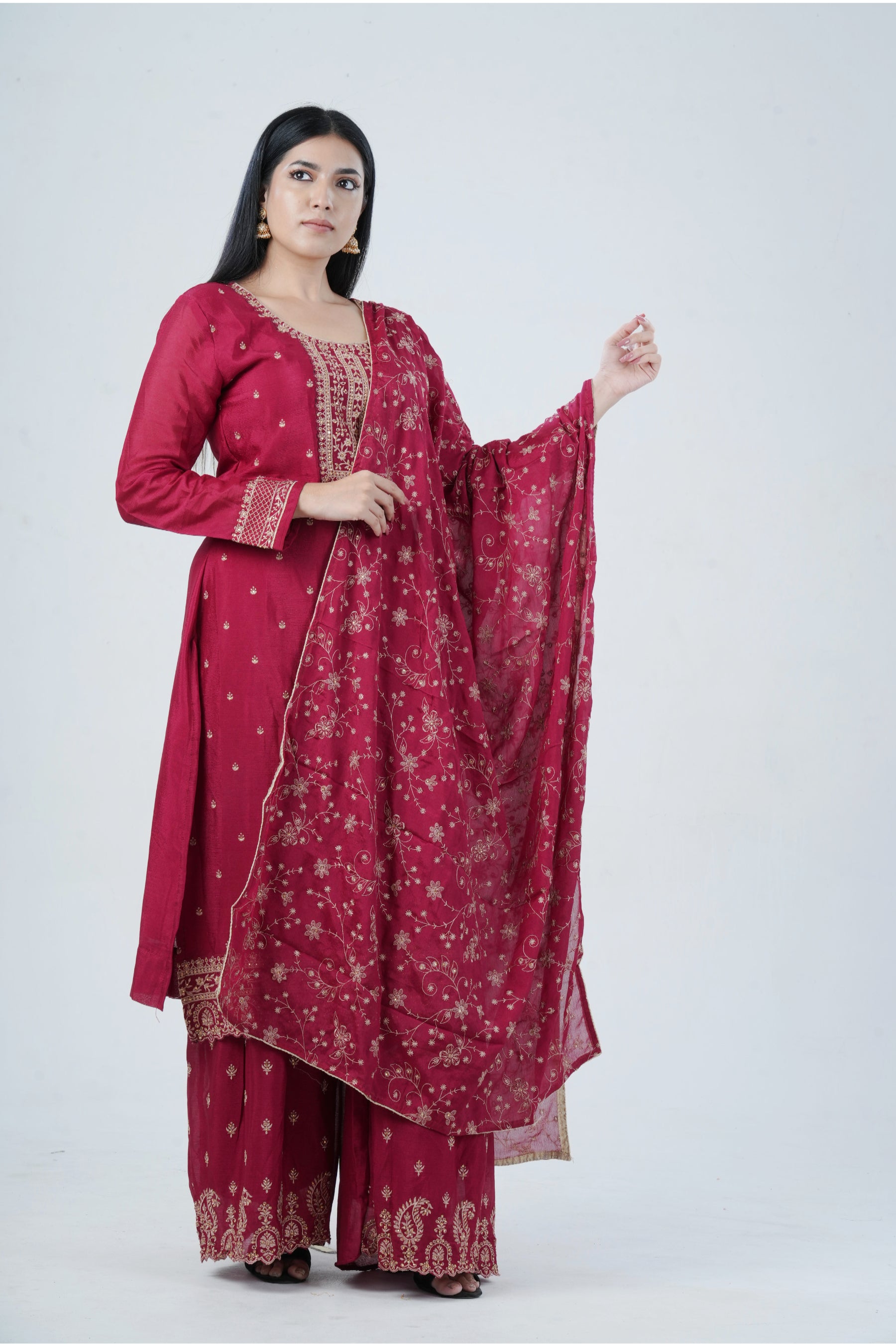 Soft Chinnon Silk Sharara: Elegant and Comfortable Ensemble KURTI JCS Fashions