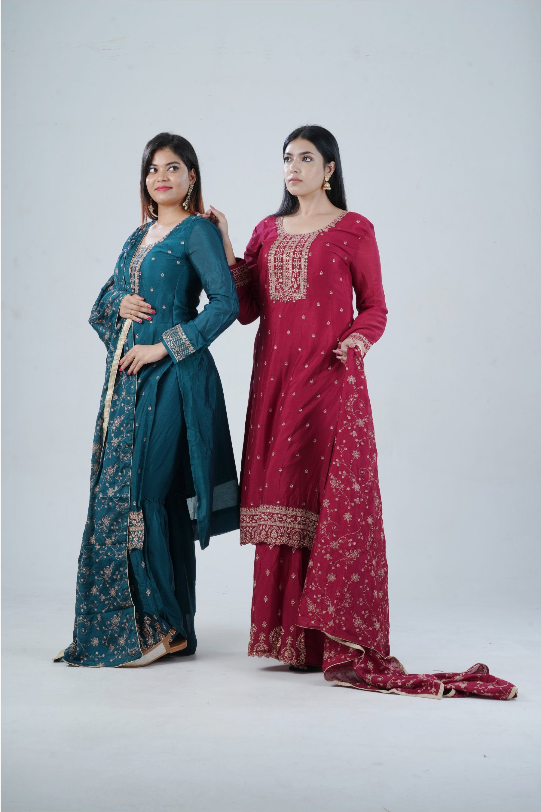 Soft Chinnon Silk Sharara: Elegant and Comfortable Ensemble KURTI JCS Fashions