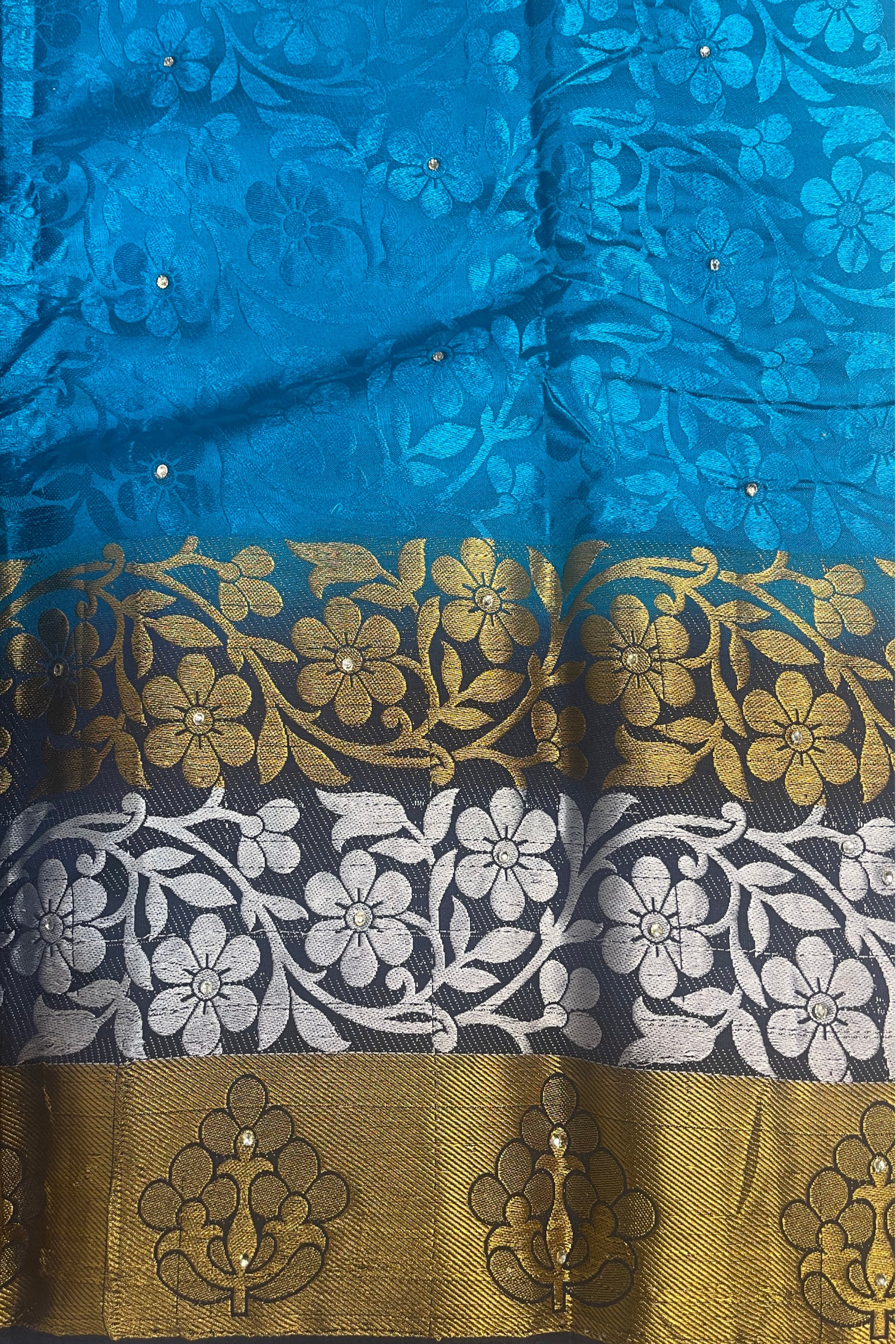 Radiant Charm: Embossed Silk Cotton Saree with Stunning Stone Work JCS Fashions