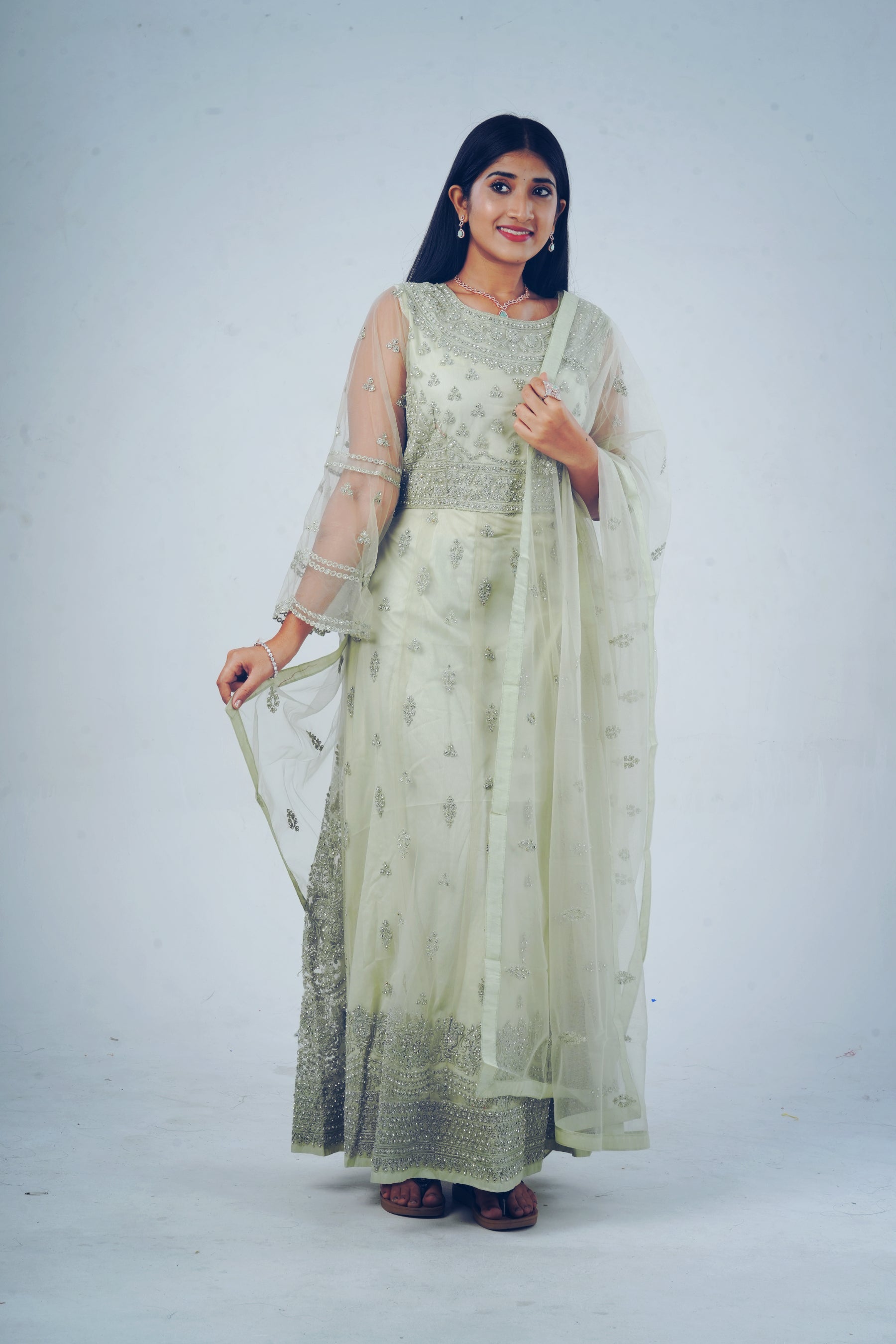 Stunning Embroidered long Gown with Stone Work KURTI JCS Fashions