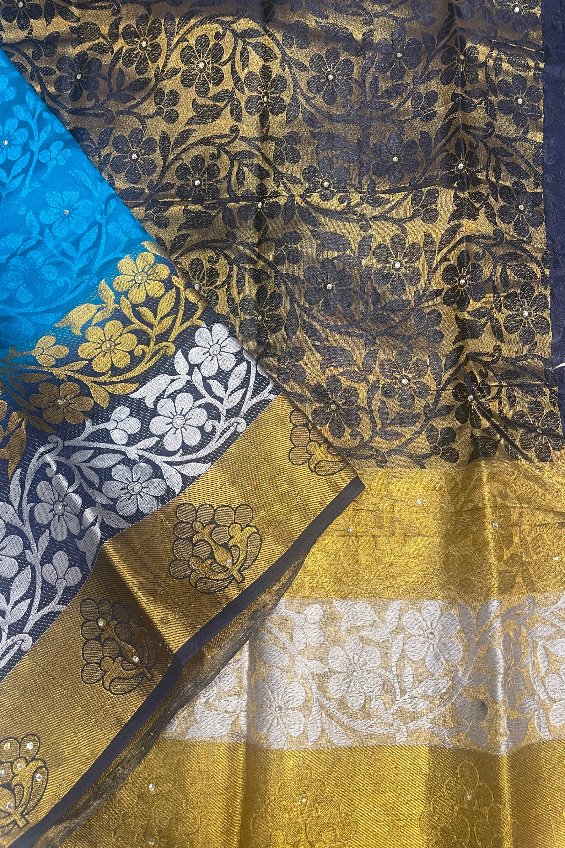 Radiant Charm: Embossed Silk Cotton Saree with Stunning Stone Work JCS Fashions