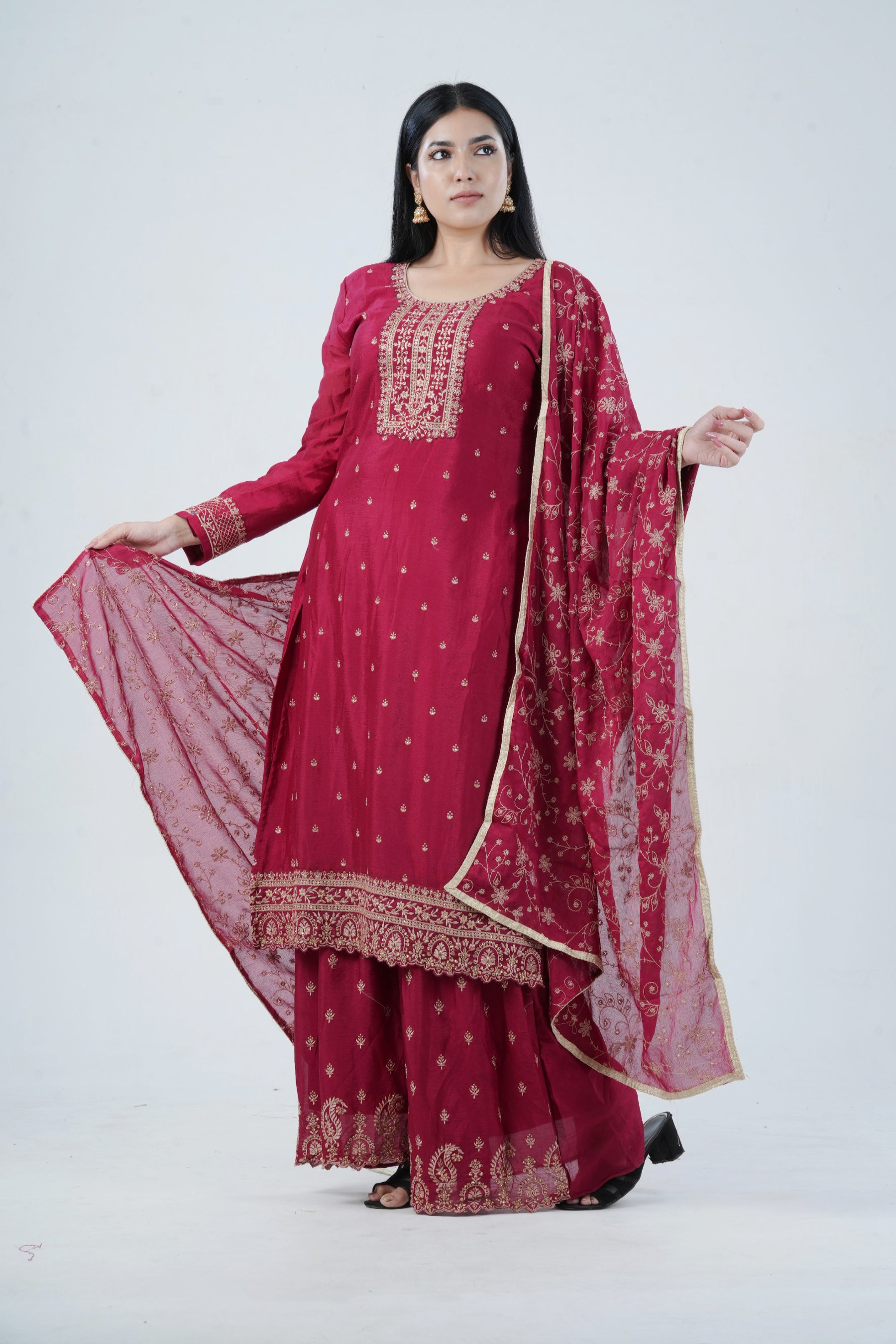 Soft Chinnon Silk Sharara: Elegant and Comfortable Ensemble KURTI JCS Fashions