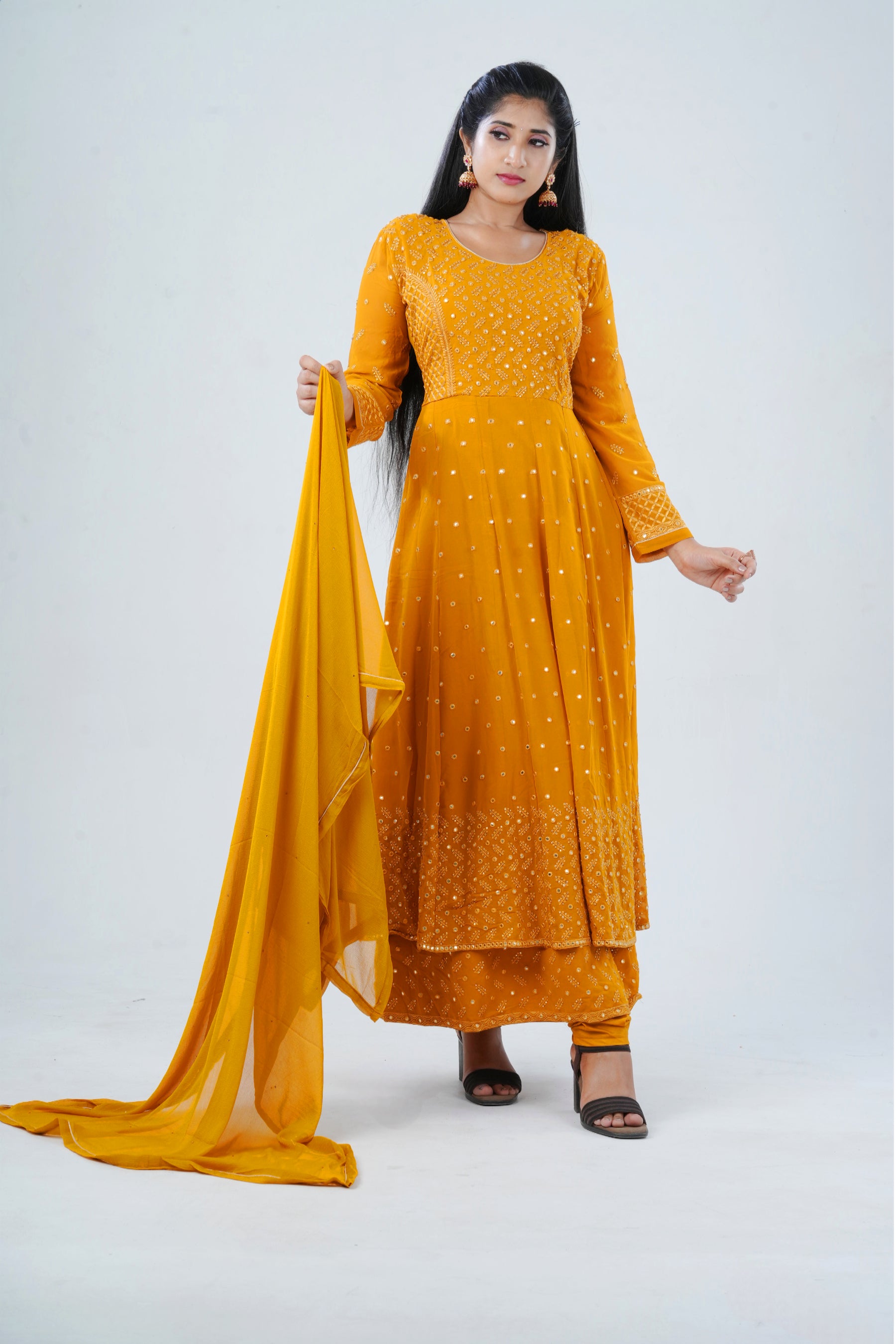 Embroidered Two layer Georgette Kurti Gown KURTI JCS Fashions