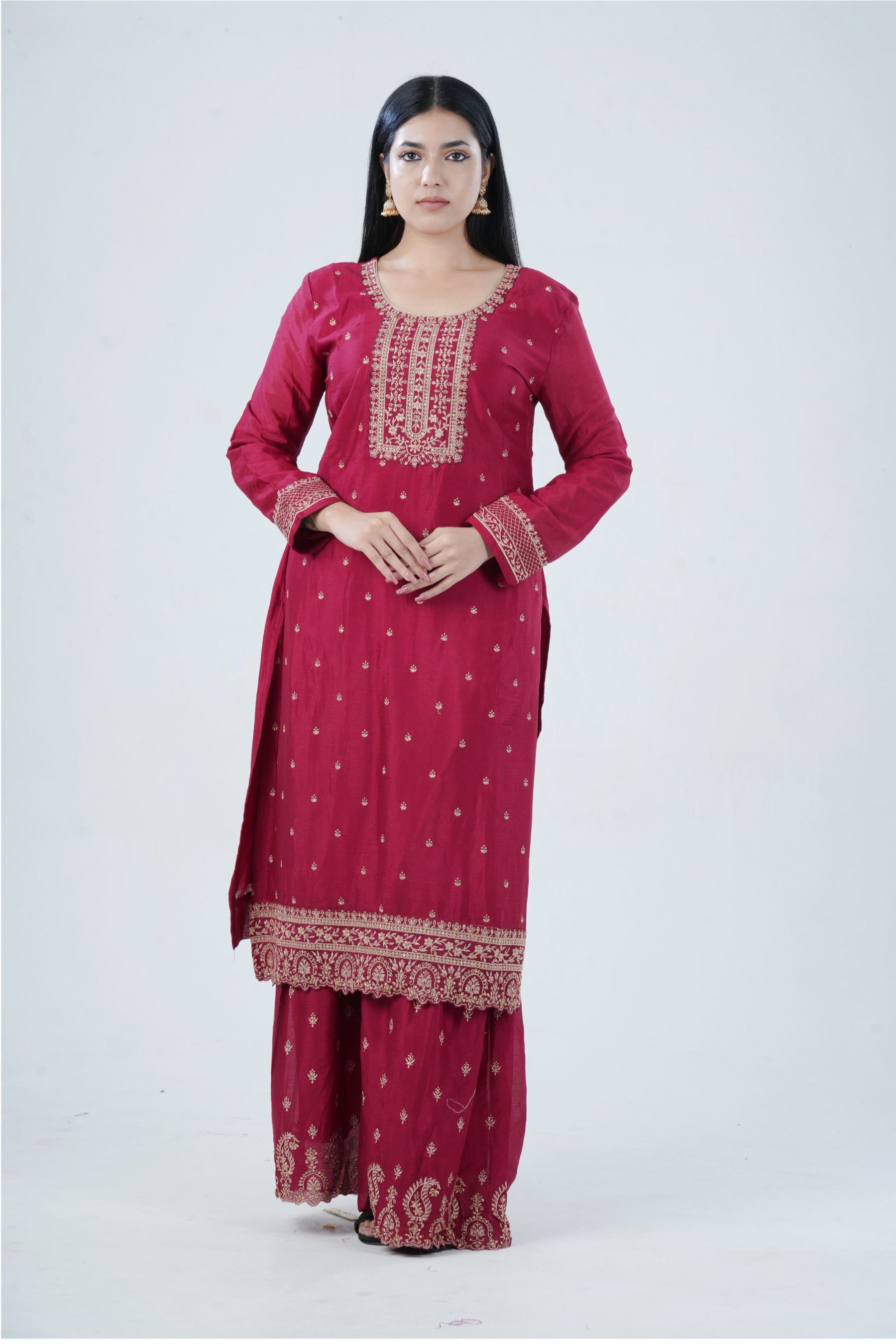 Soft Chinnon Silk Sharara: Elegant and Comfortable Ensemble KURTI JCS Fashions