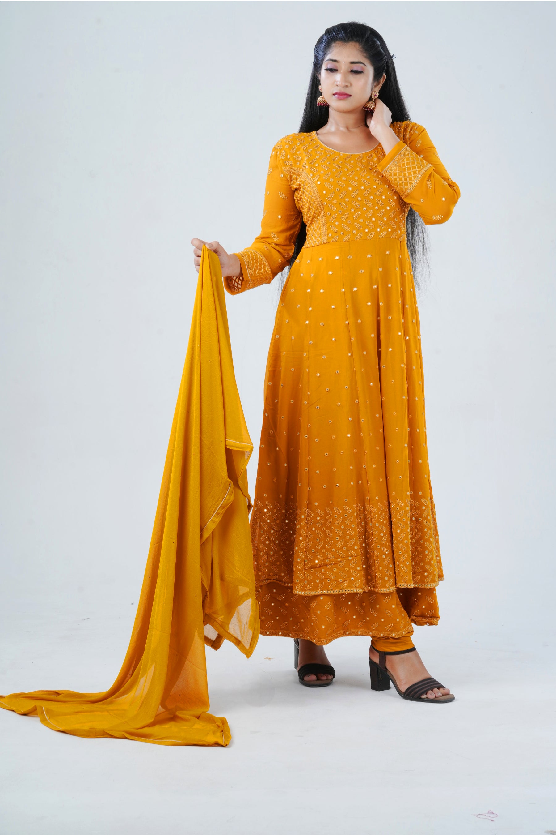 Embroidered Two layer Georgette Kurti Gown KURTI JCS Fashions