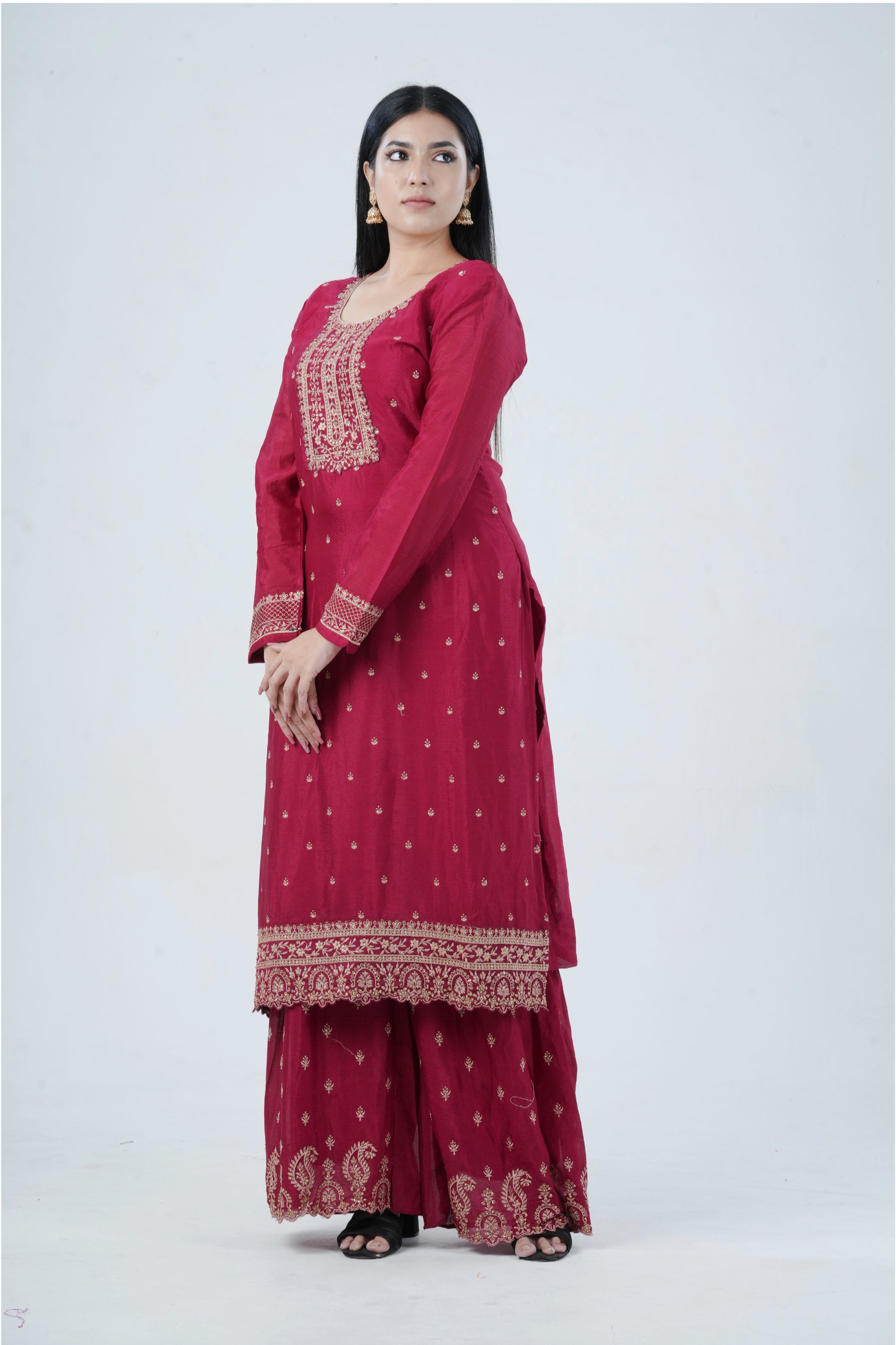 Soft Chinnon Silk Sharara: Elegant and Comfortable Ensemble KURTI JCS Fashions