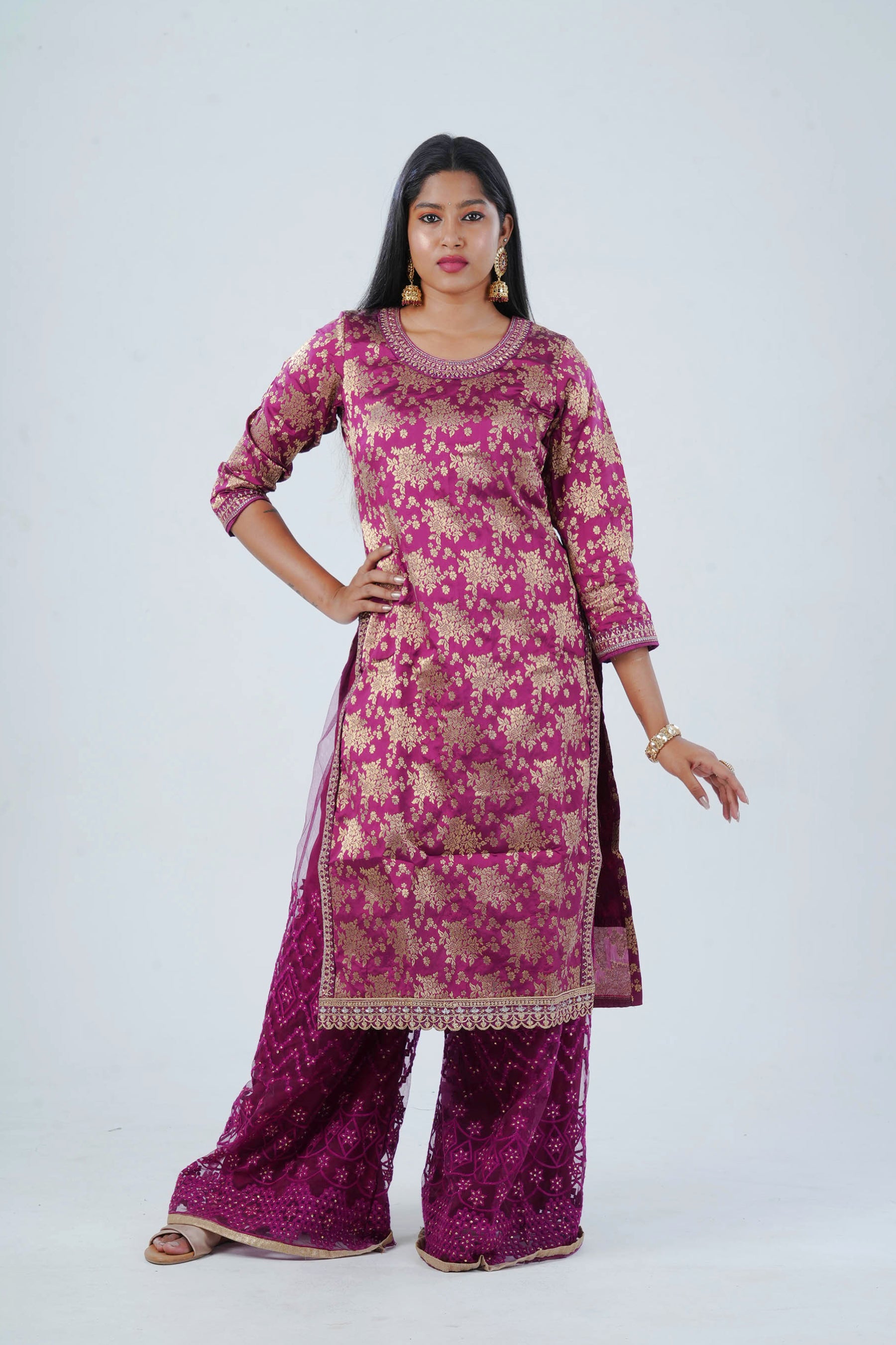 Charming Palazzo Salwar Suite: Embroidered Elegance for Parties & Weddings KURTI JCS Fashions