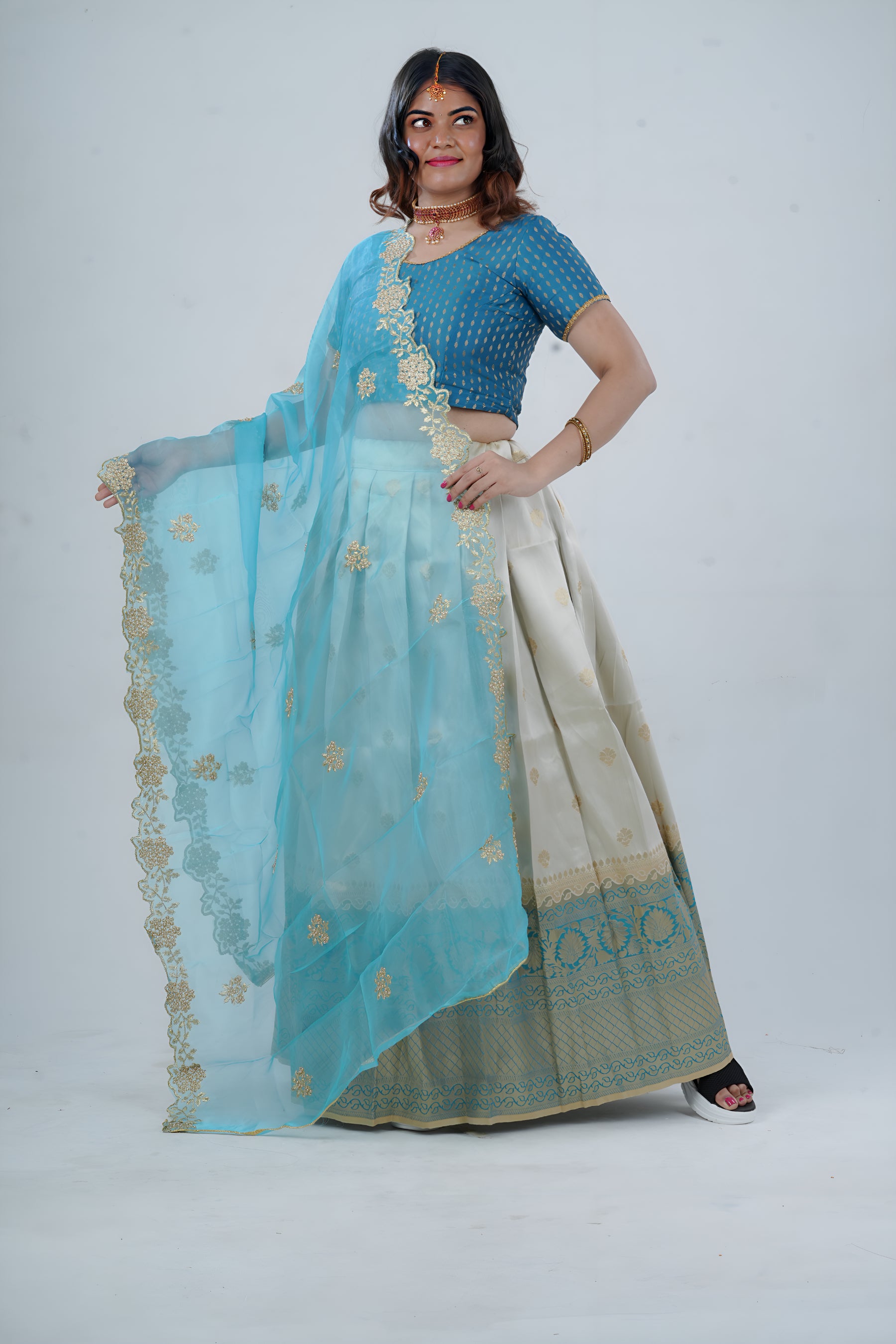 Luxurious Kanchipuram Silk Lehenga with Gleaming Zari Border LEHENGA JCS Fashions