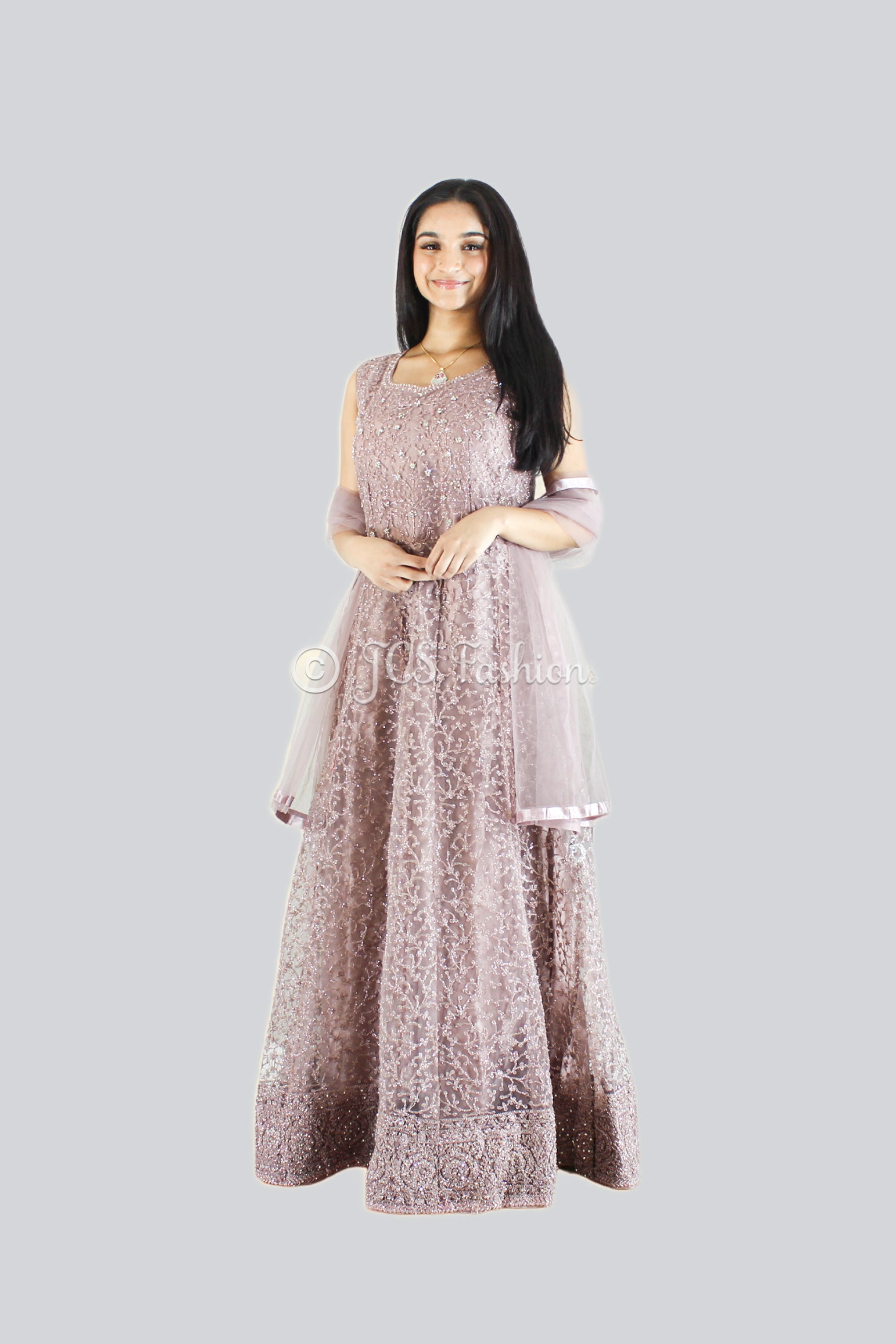 Designer A-Line Long Gown With Intricate Embroidery And Stone Work KURTI JCS Fashions