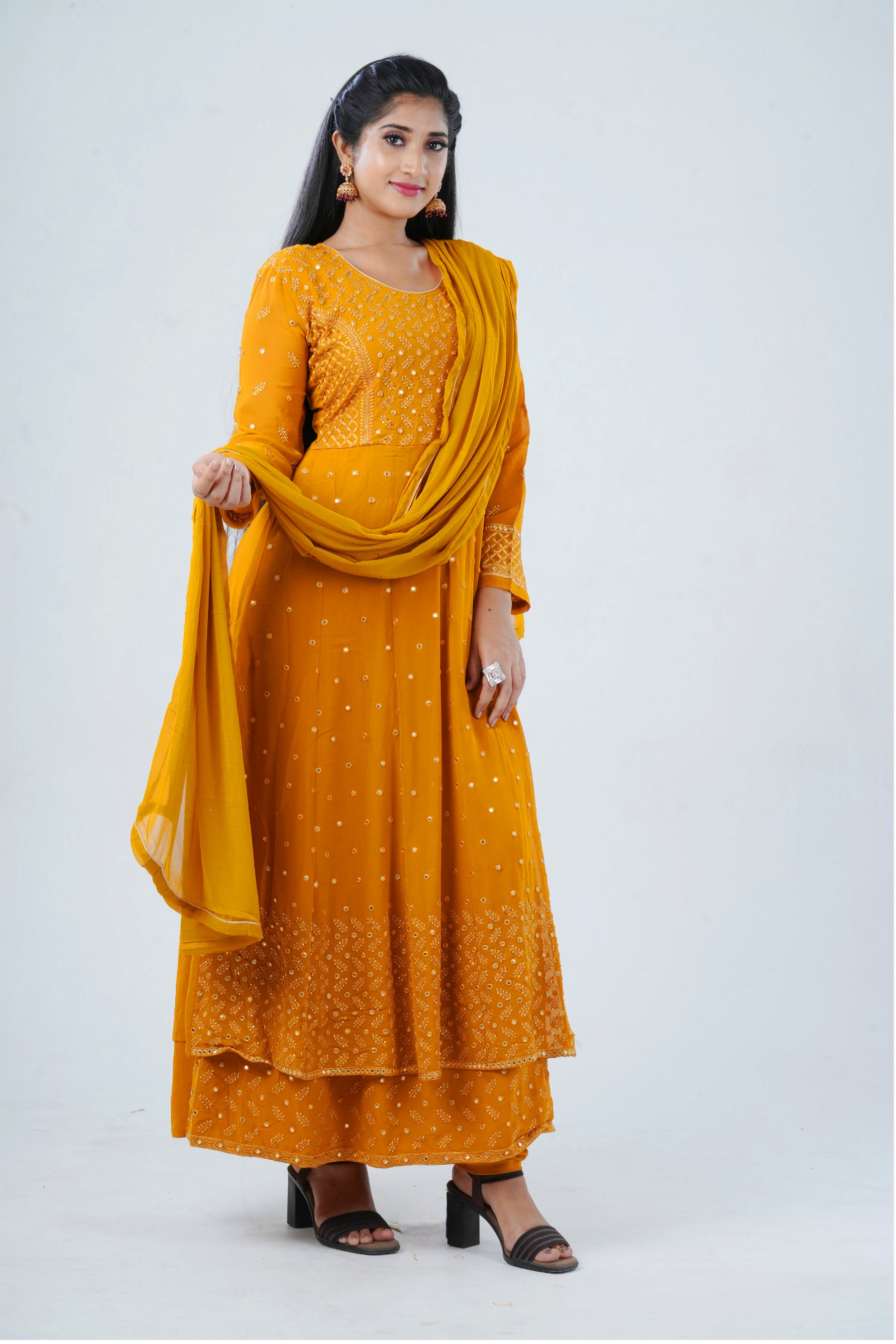 Embroidered Two layer Georgette Kurti Gown KURTI JCS Fashions