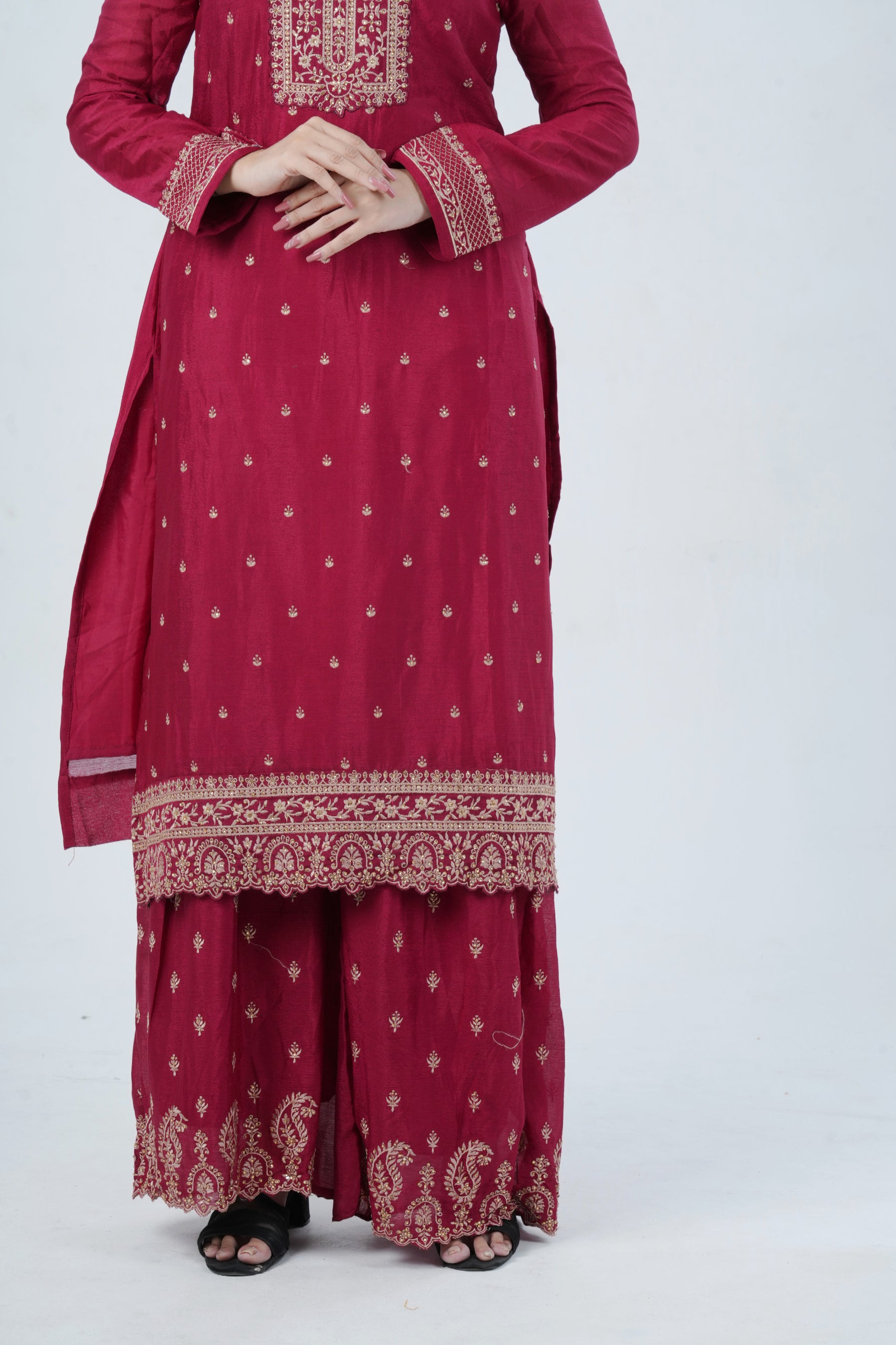 Soft Chinnon Silk Sharara: Elegant and Comfortable Ensemble KURTI JCS Fashions