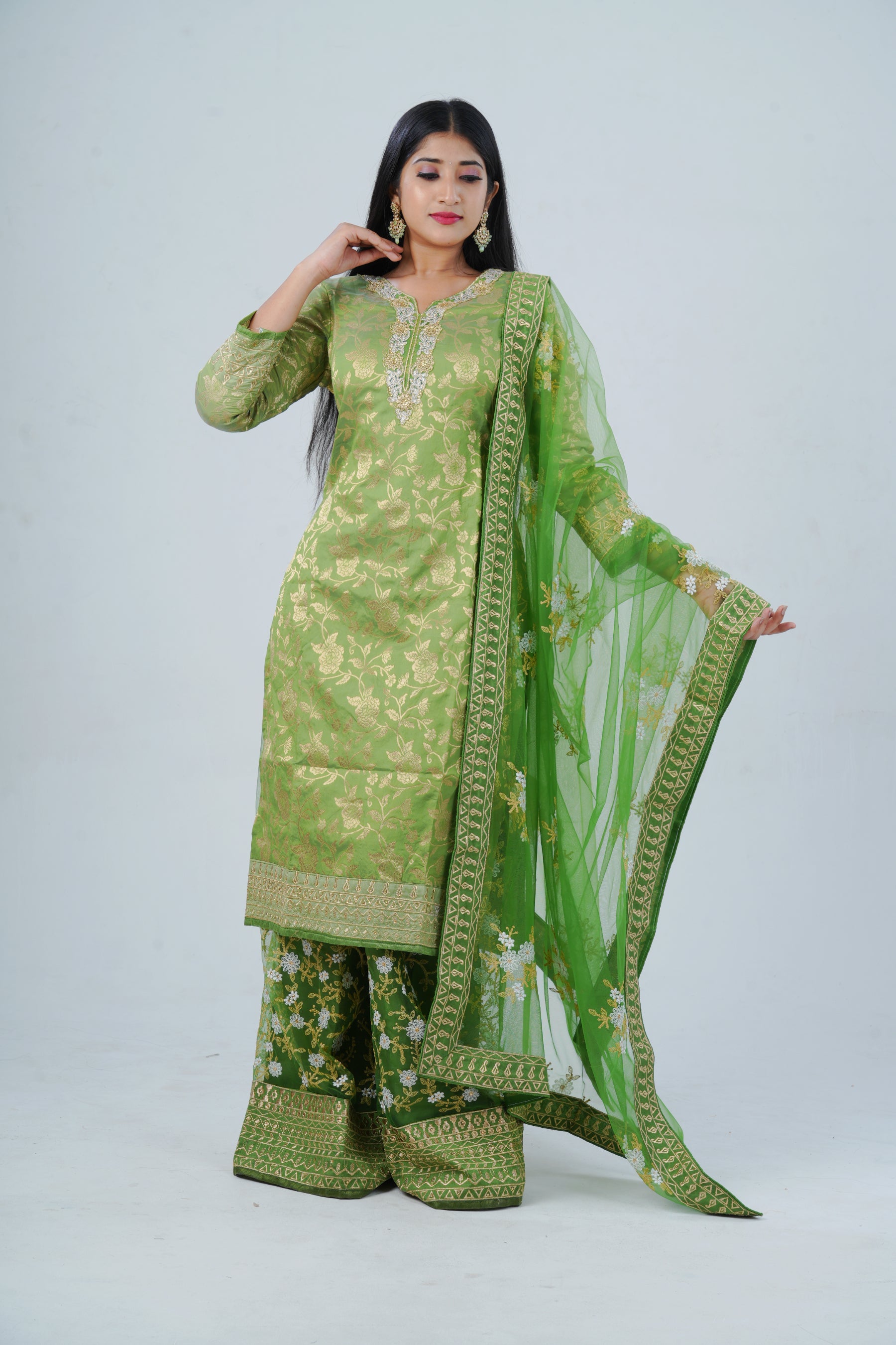 Handcrafted Embroidered Salwar Kameez with Designer Dupatta KURTI JCS Fashions Green Small (36)