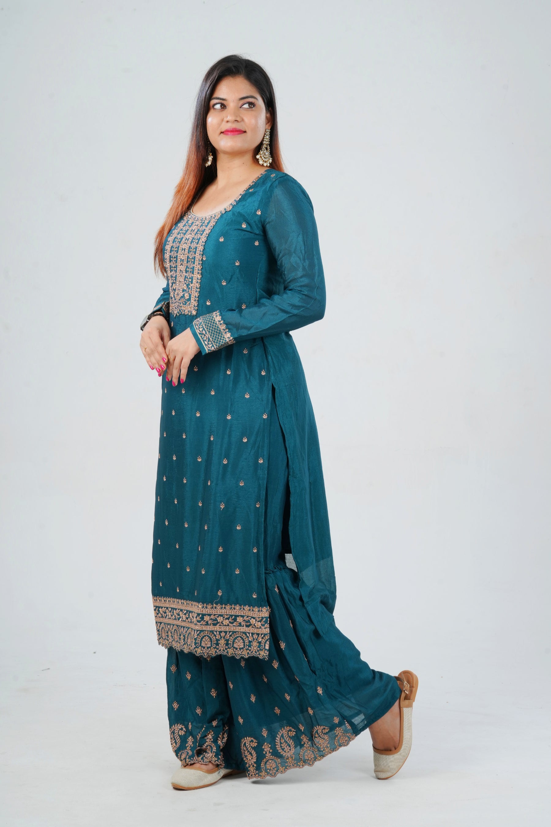 Stunning Soft Chinnon Silk Sharara - Elegant Handwork Embroidery KURTI JCS Fashions