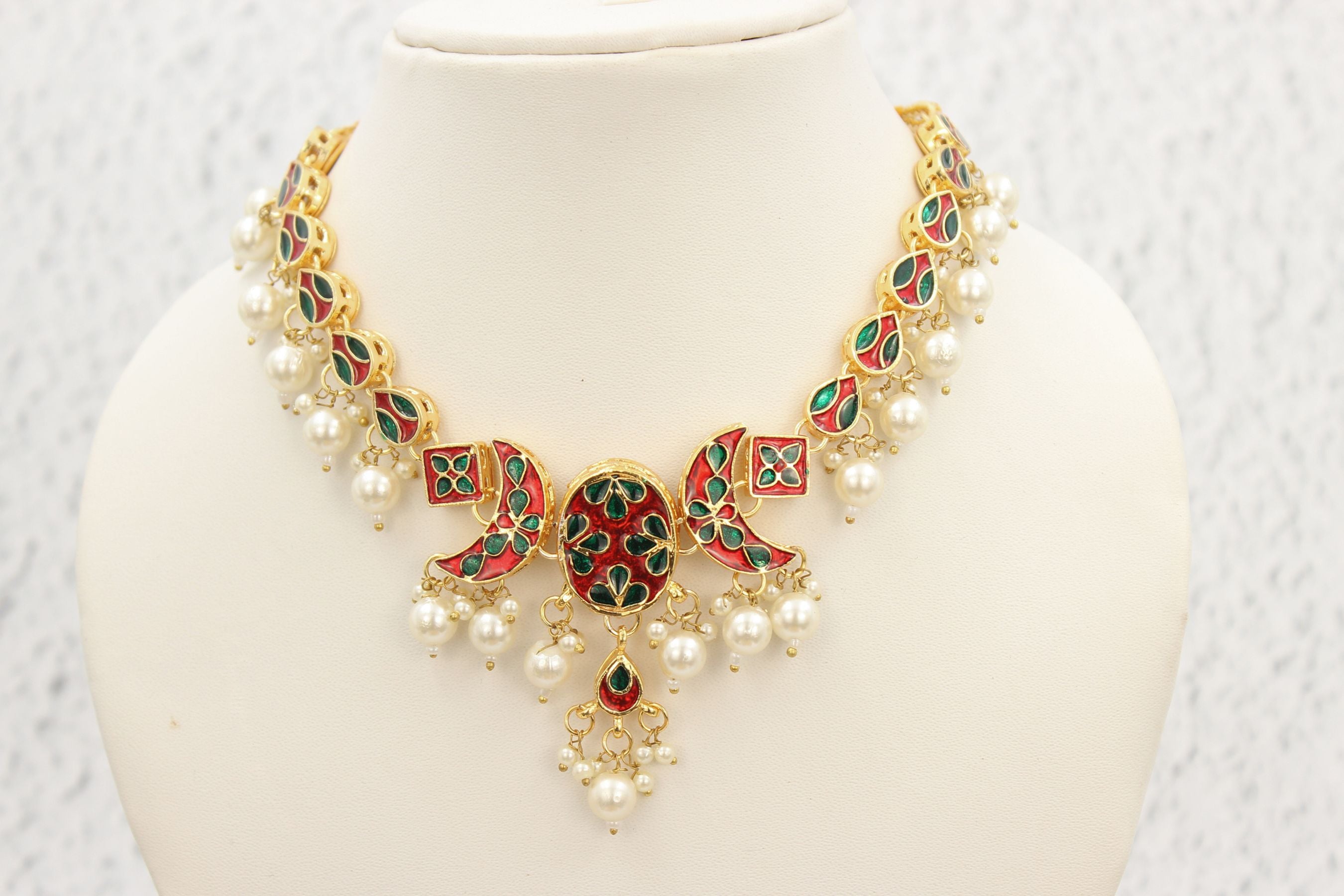 Kundan Fashion Double-Side Necklace Set - Pearls & Red Stone Elegance Jewelry JCS Fashions