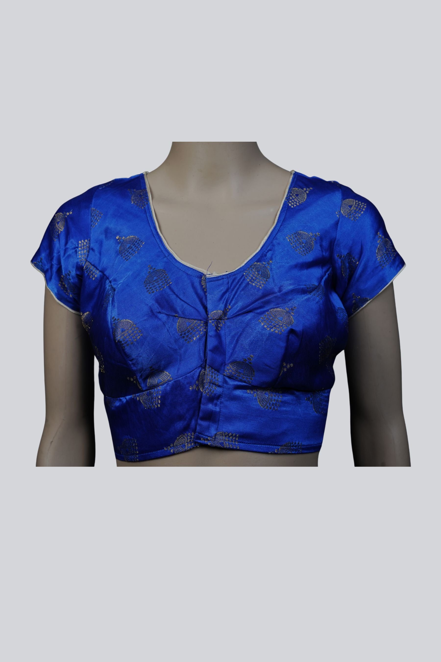 Chic Blue Brocade Blouse: Elegance Meets Tradition with Jhumka Motifs