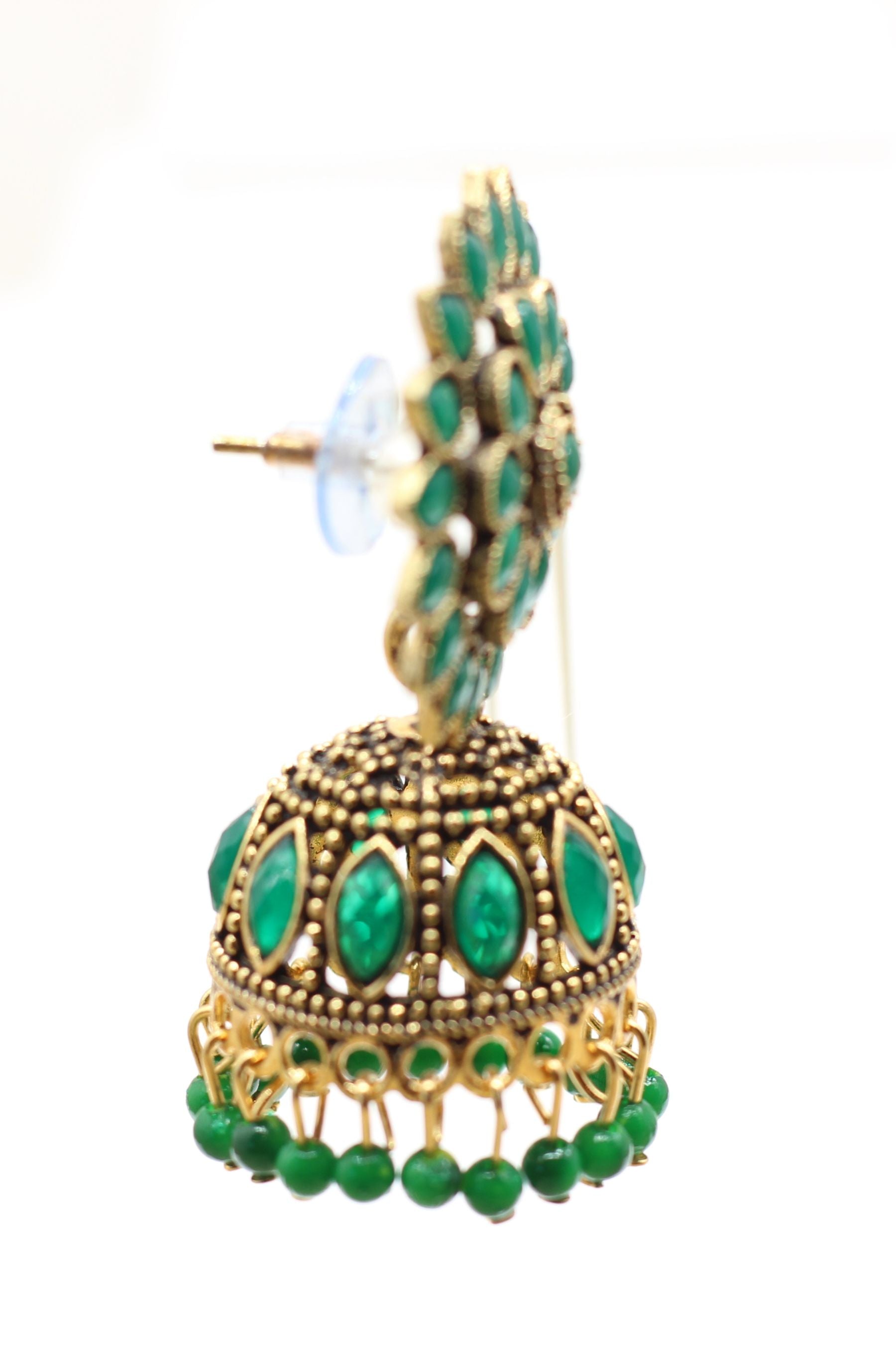 Antique Gold Jhumka Earrings: Elegant Beads, Explore Chic Glam Jewelry JCS Fashions