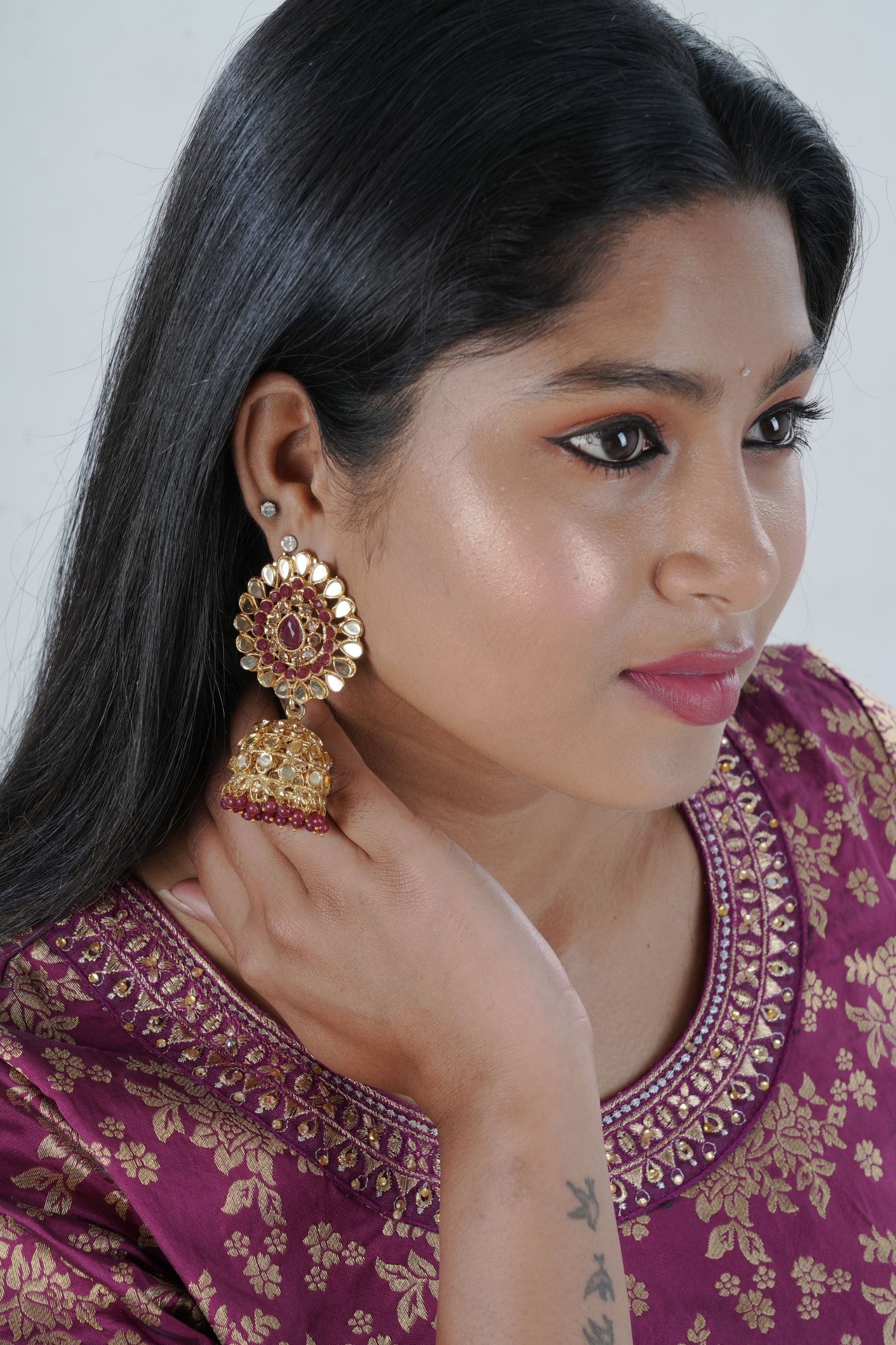 Exquisite Gold-Polished Kundan Jhumka Earrings for Traditional Elegance Jewelry JCS Fashions