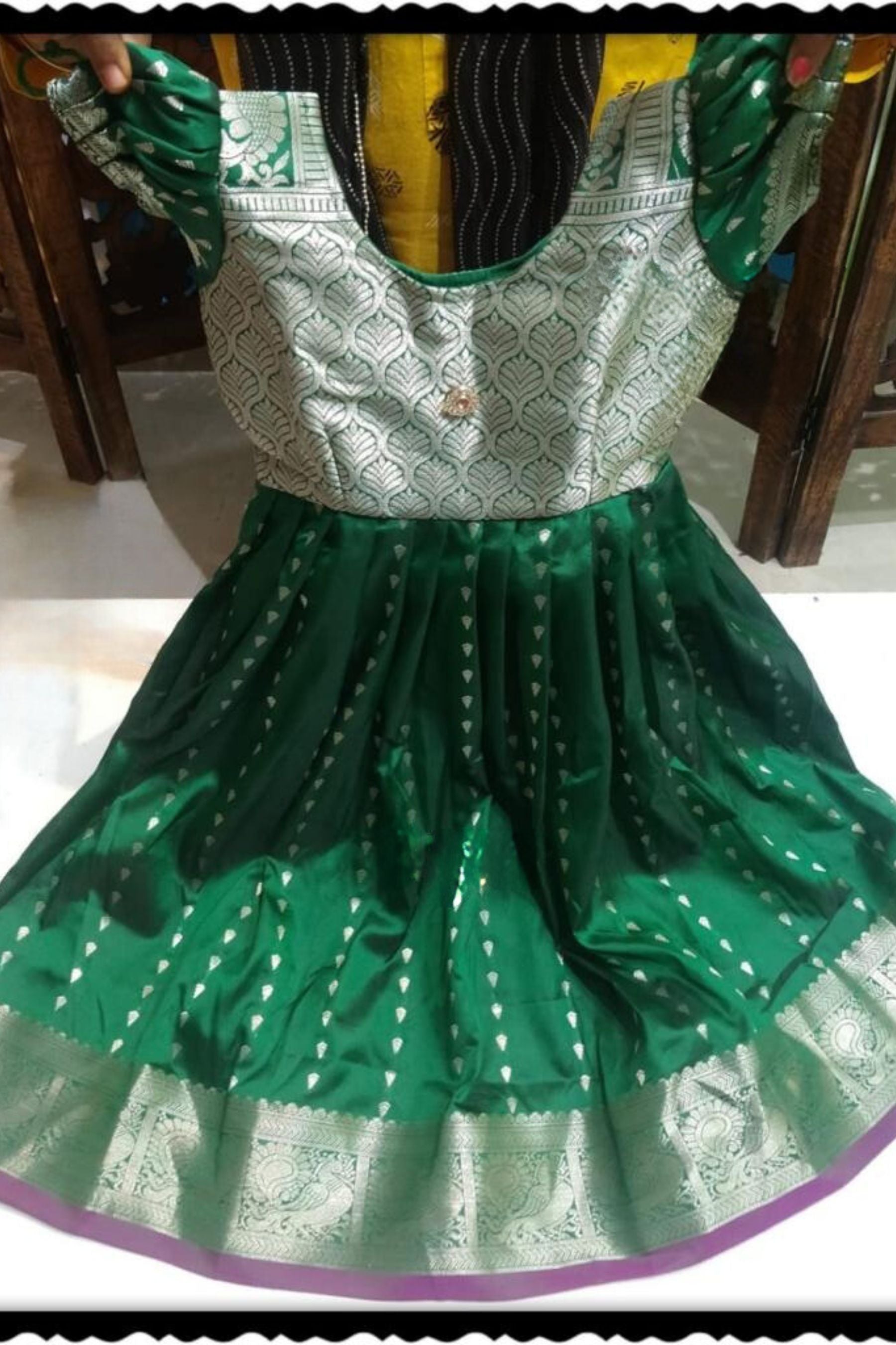 Chic Banaras Frocks: Silver Buttas, Rich Borders and Vibrant Colors GIRLS JCS Fashions Green 22