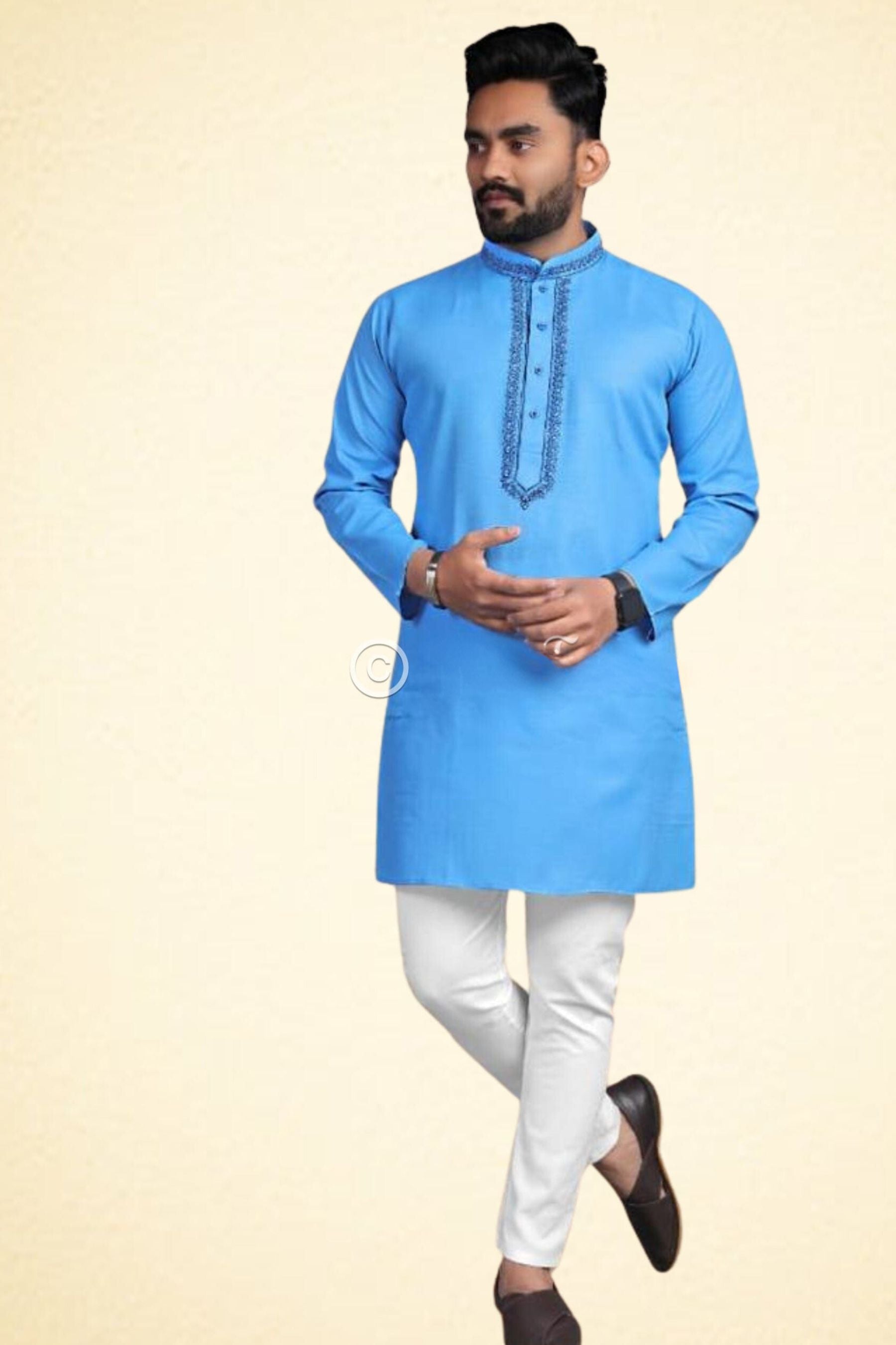 Ethnic And Traditional Cotton Fabric Kurta Set For Men MEN JCS Fashions Blue Medium (38)