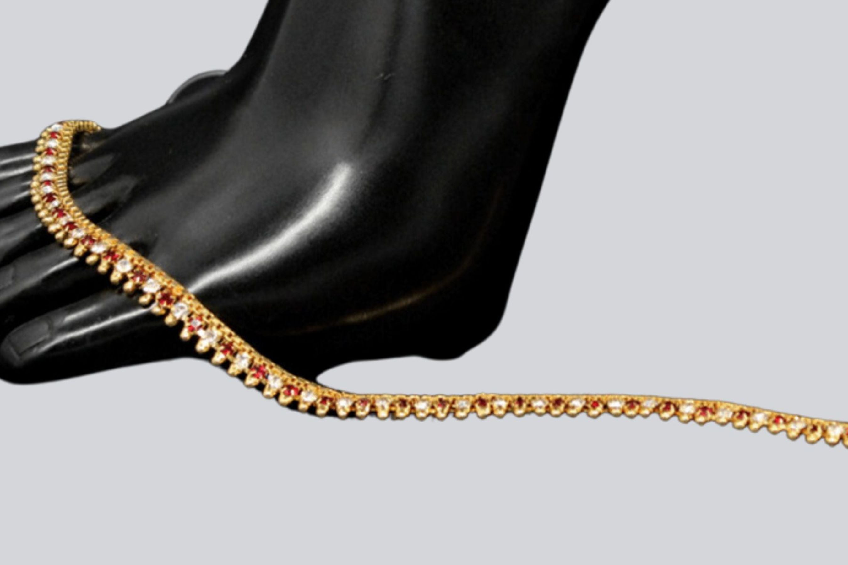 Gold-Plated Anklet with Red and White Stones - Elegant Glamour Anklets JCS Fashions