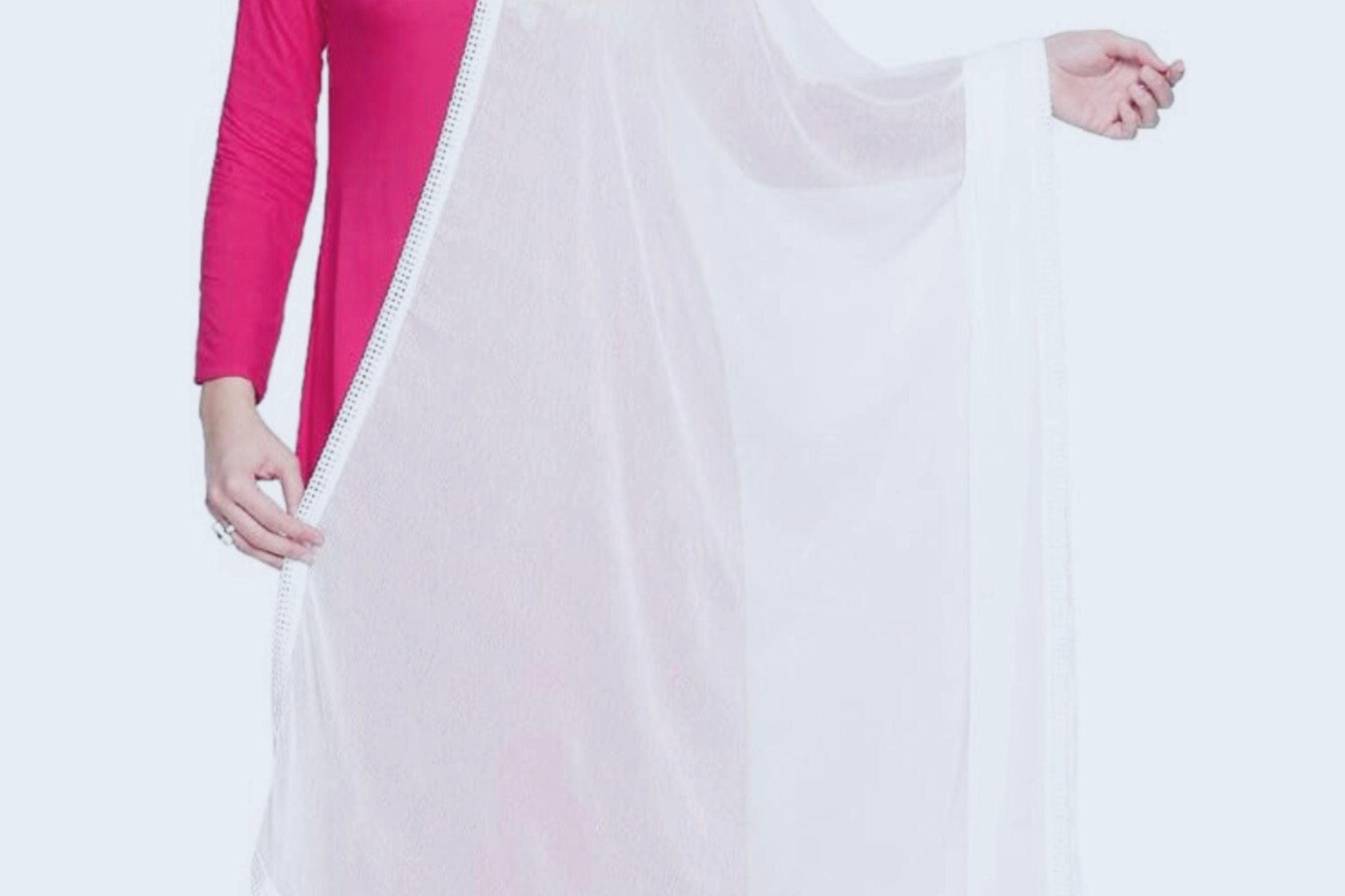 Chic Plain White Chiffon Dupatta with Elegant Border Lace - JCSFashions Dupatta JCS Fashions