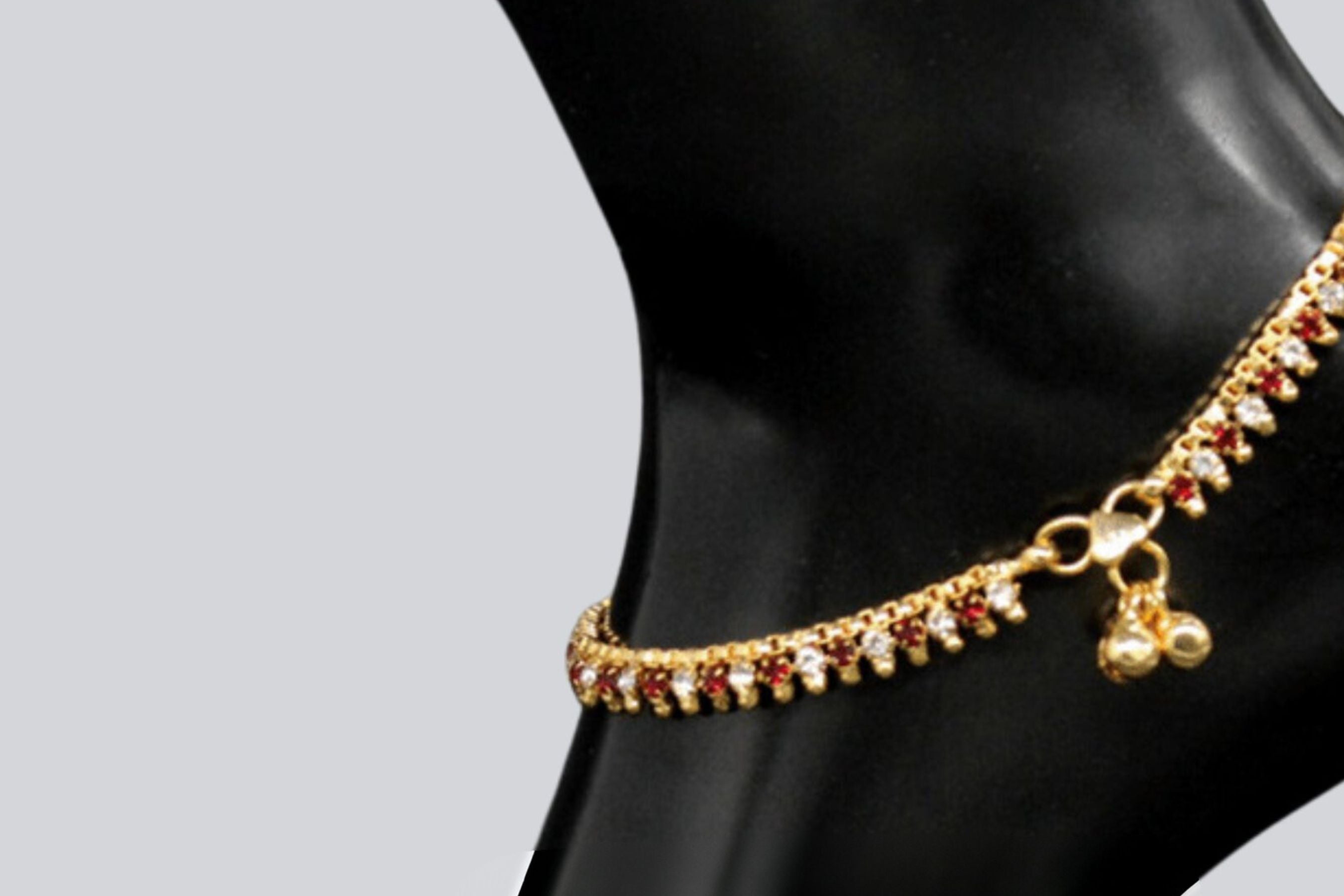 Gold-Plated Anklet with Red and White Stones - Elegant Glamour