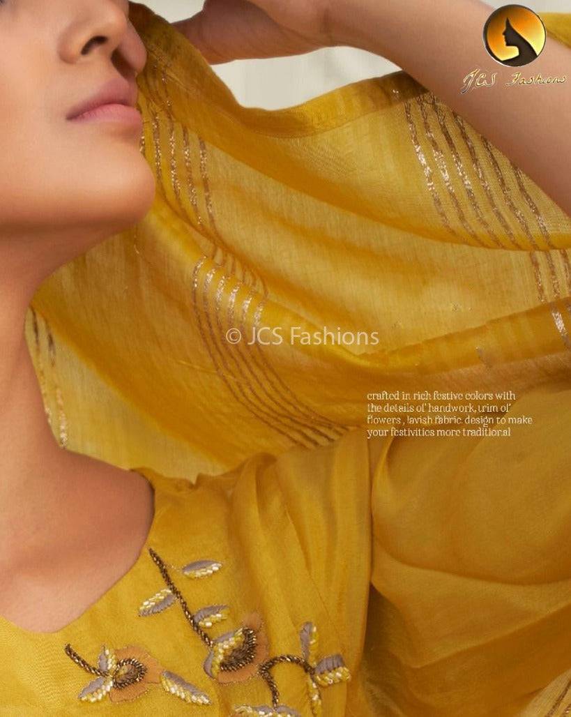 Designer Viscose Silk Sharara Set with Handwork Jacquard Dupatta Kurti JCS Fashions